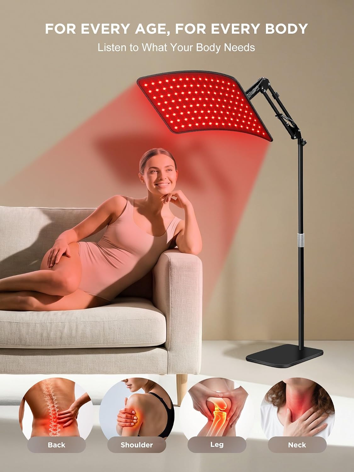 Detalle 2 de INTEO 2-in-1 Red Light Therapy Lamp for Body and Face (660nm/850nm) with Detachable Design