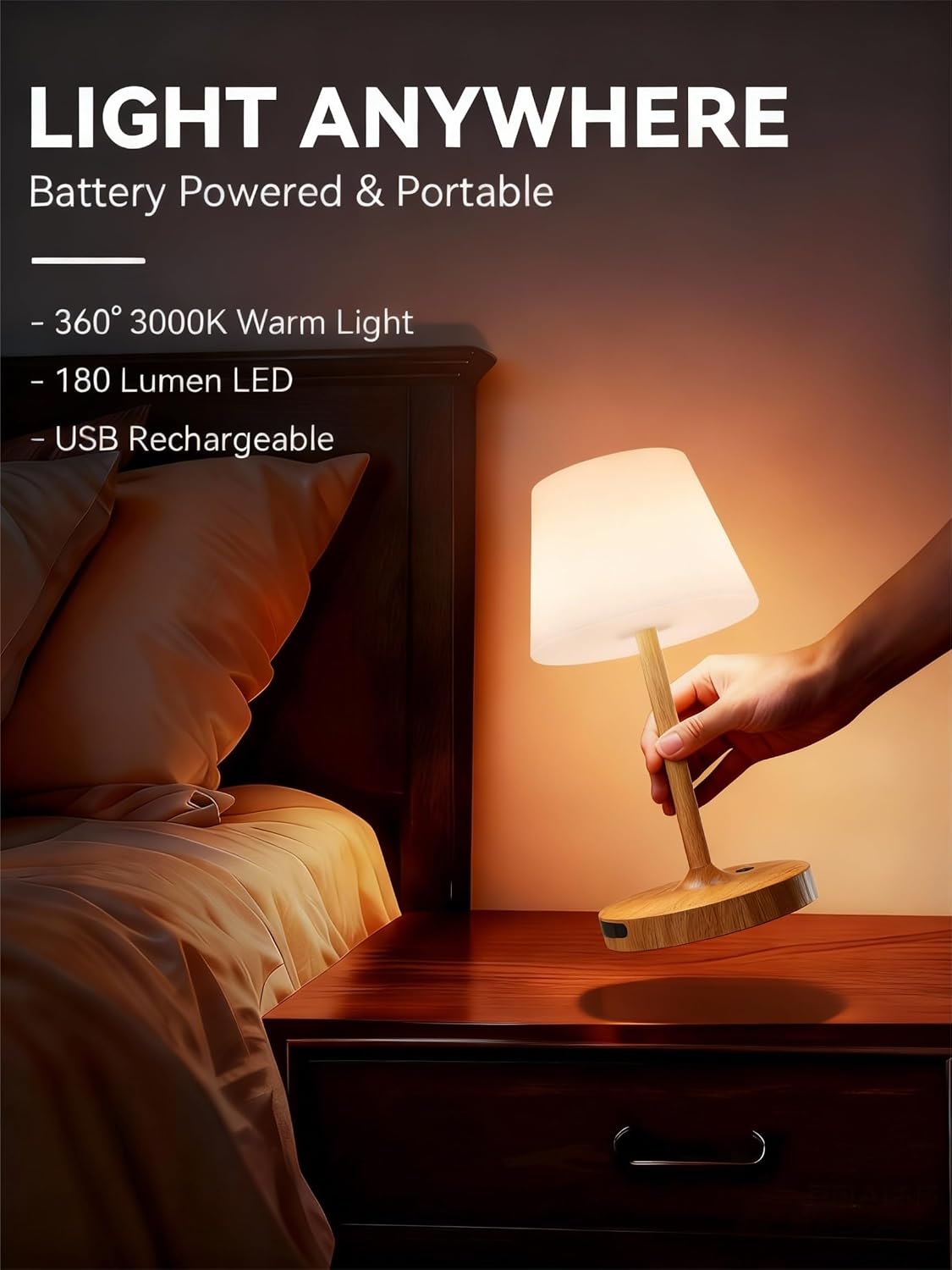 Detalle de SAIWEYA Outdoor Waterproof Shower Lamp: 8000mAh Cordless LED Table Lamp with Touch Dimming
