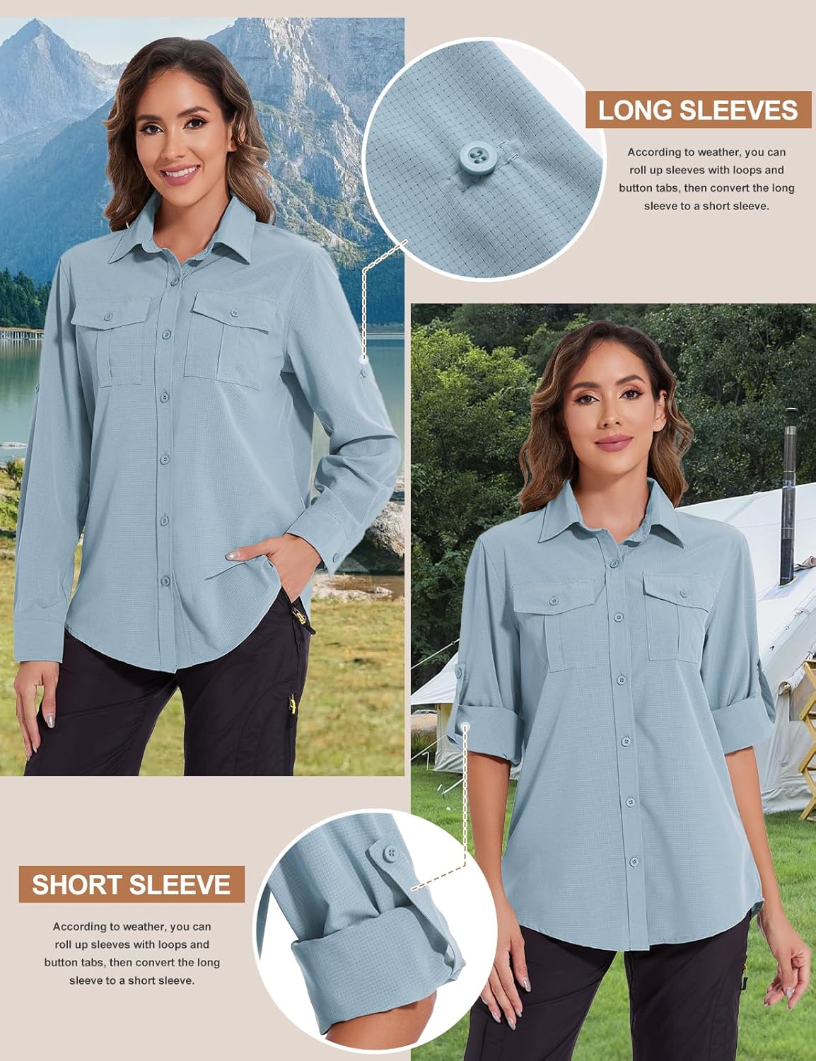 Thumbnail 3 de Tuopuda Camicia Donna Estiva UPF 50+ – Camicetta protezione solare con maniche lunghe, traspirante per attività all’aperto