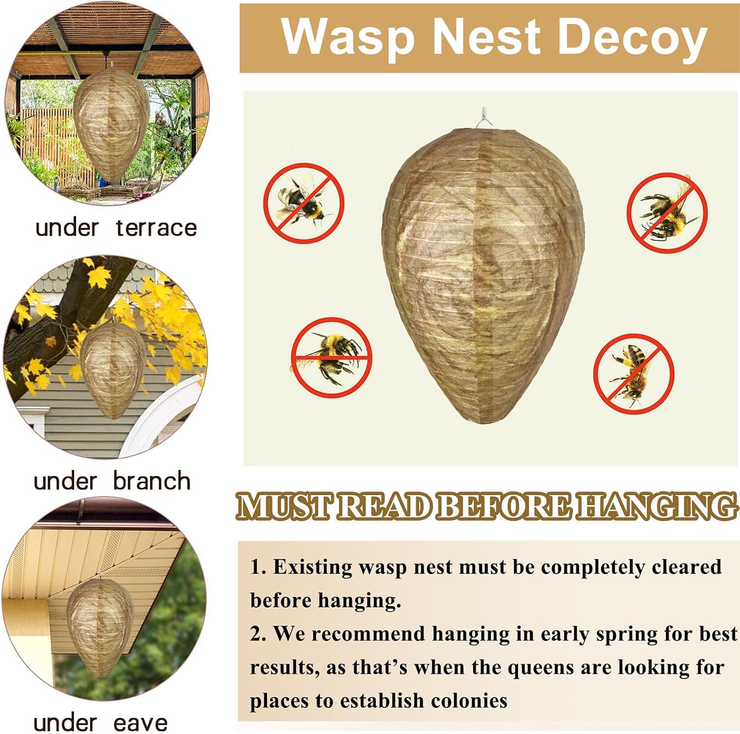 Thumbnail 3 de KSRDOVSA Hanging Wasp Nest Decoys, 4-Pack Paper Outdoor Deterrents