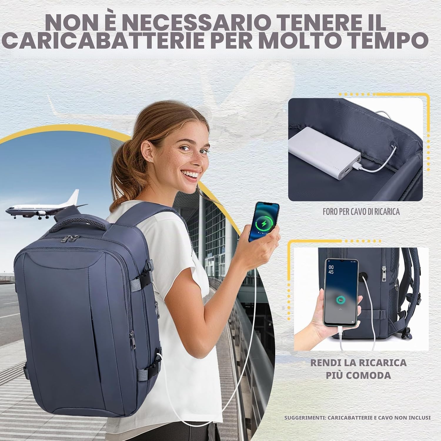 Detalle de VMIKIV Zaino 40x30x20 per Ryanair – Zaino da viaggio 24L con scomparto laptop 14" e tasche multiservizio