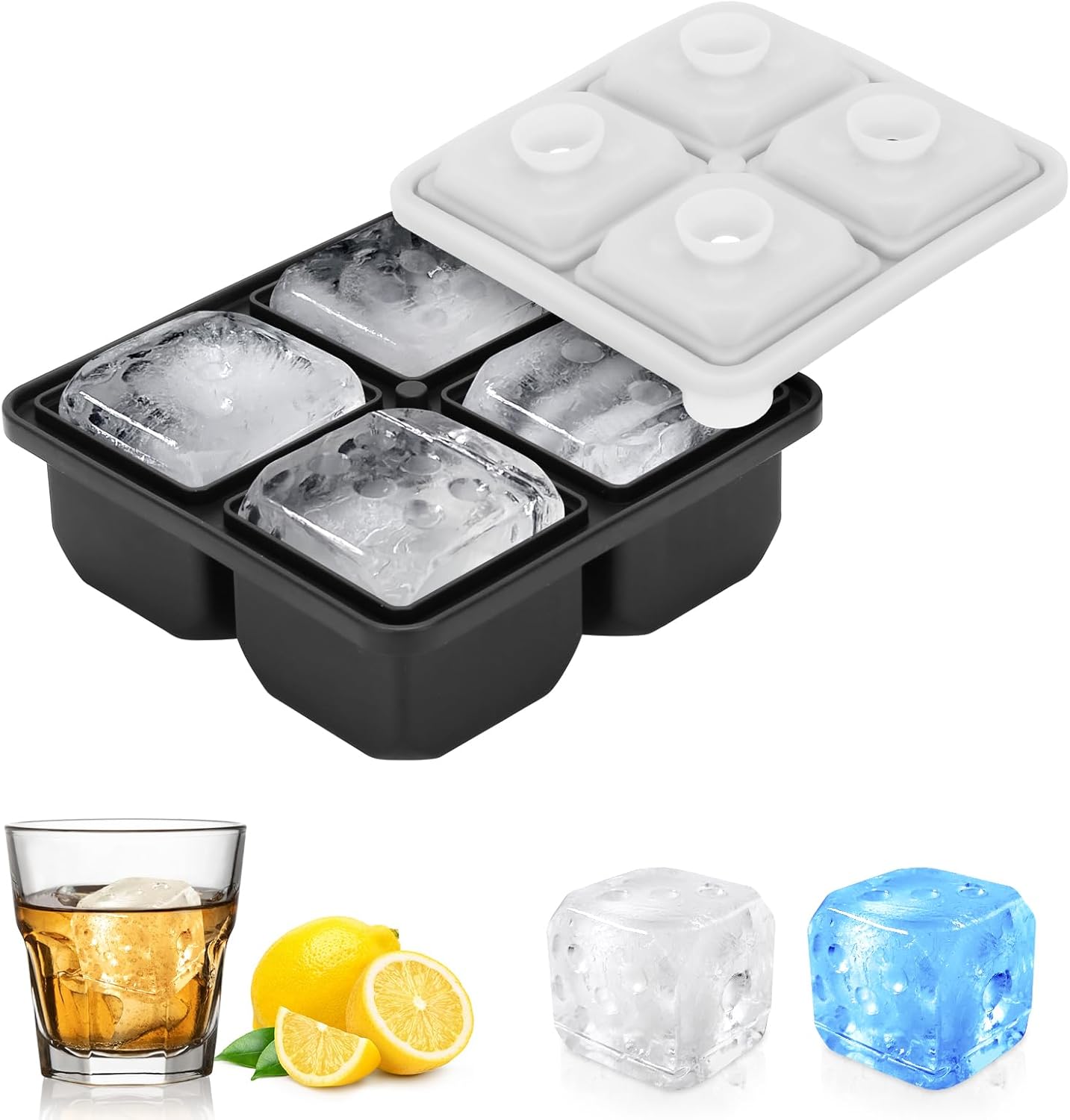 Eiswürfelform mit Deckel: D6 3D-Würfel aus BPA-freiem Silikon für Whiskey, Cocktails & Co.