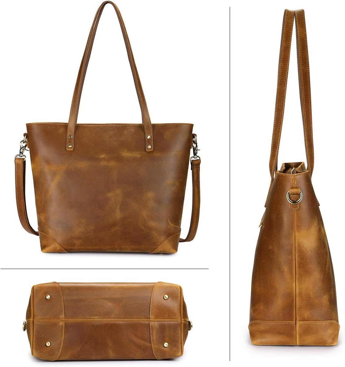Thumbnail 6 de S-ZONE Sac fourre-tout vintage 3 façons en cuir Crazy Horse – Main et bandoulière, femme