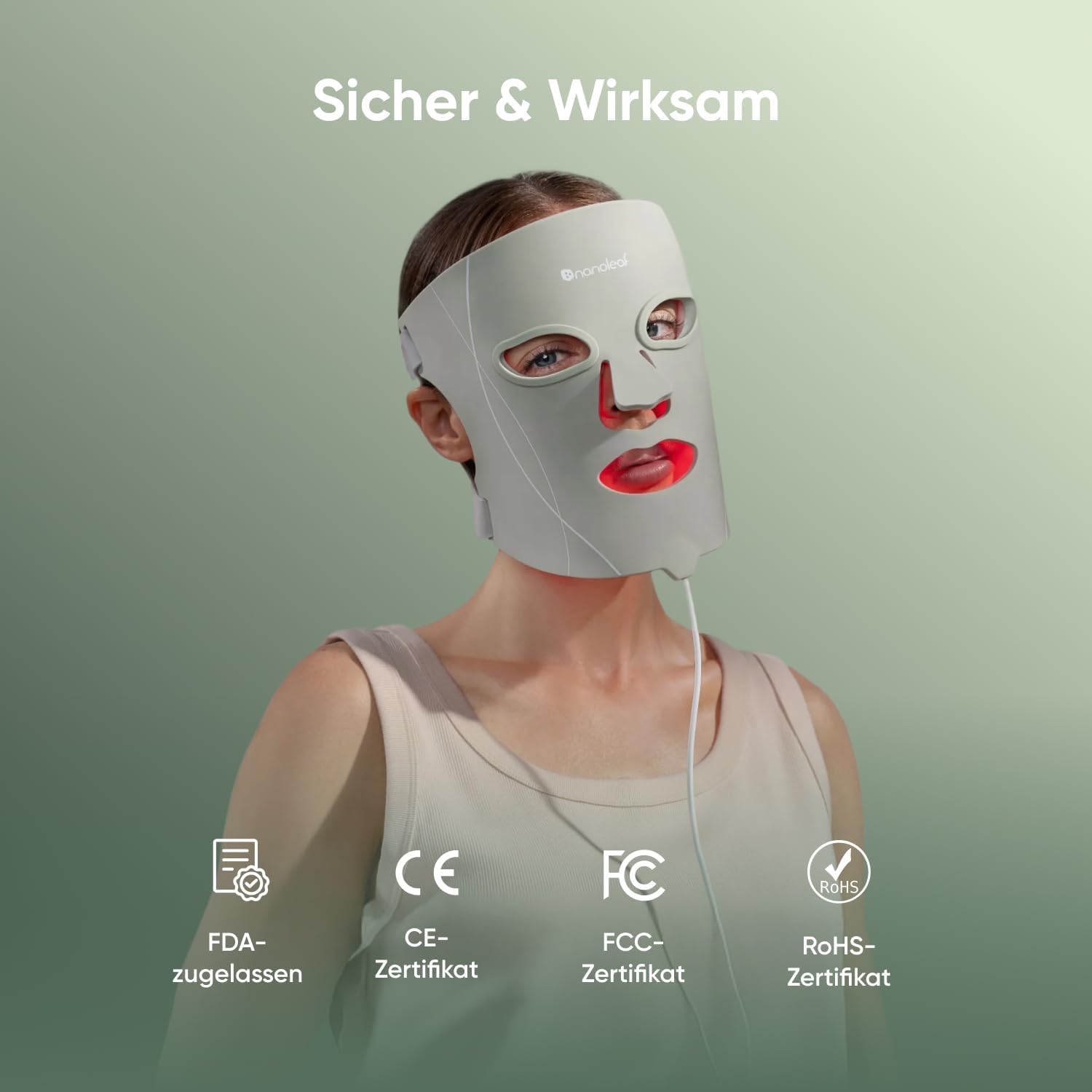Detalle de Nanoleaf LED-Lichttherapie-Gesichtsmaske mit 7 Modi, tragbare Rotlichtmaske & NIR-LEDs
