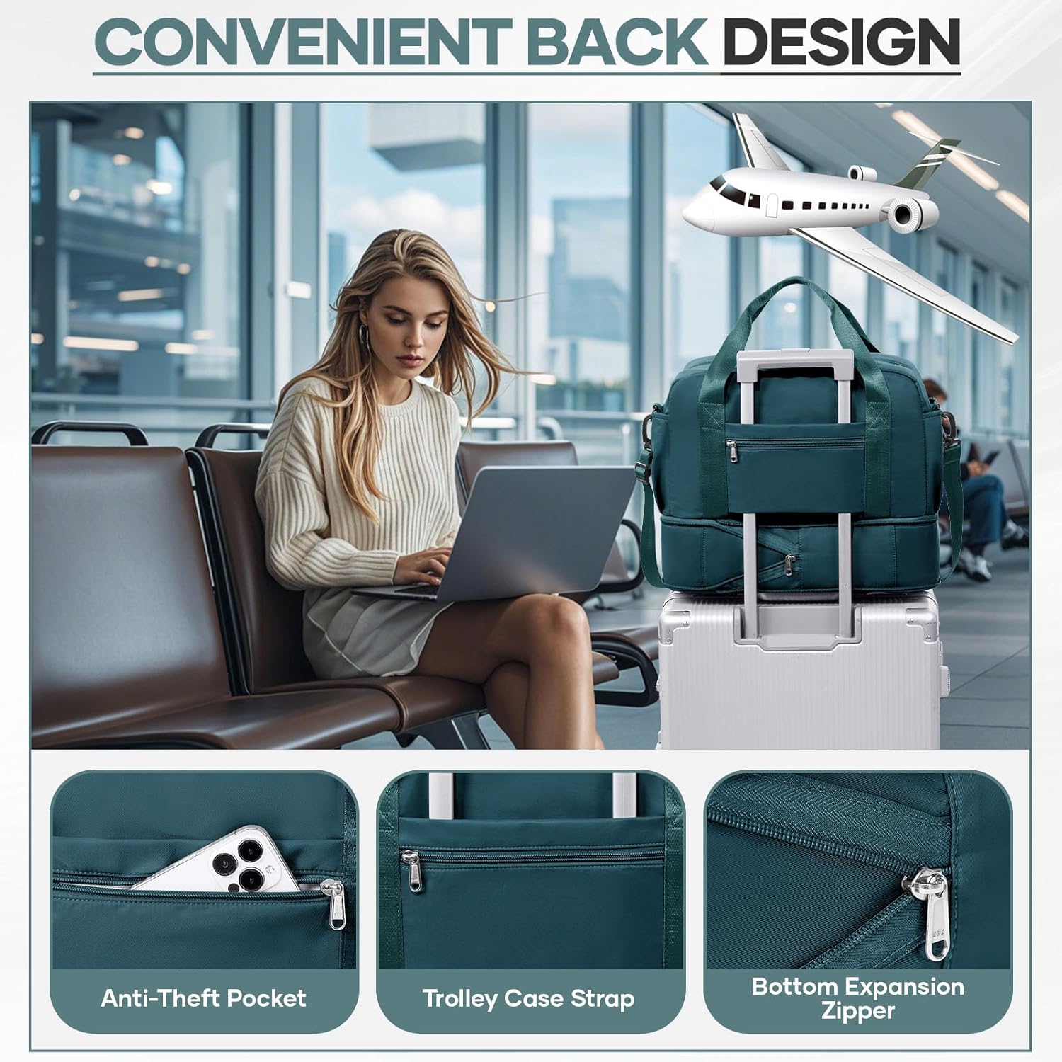 Thumbnail 6 de For Ryanair Airlines Underseat Cabin Bag 40x20x25cm – Expandable Weekend Carry On with Wet Pocket