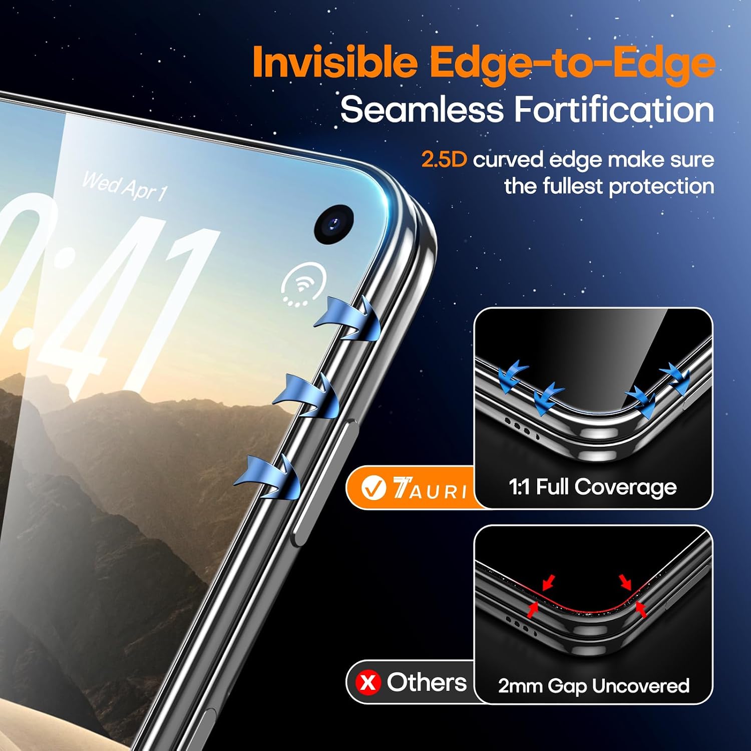 Detalle de TAURI iPhone Duo Screen Protector, 2-Pack Clear 9H Tempered Glass