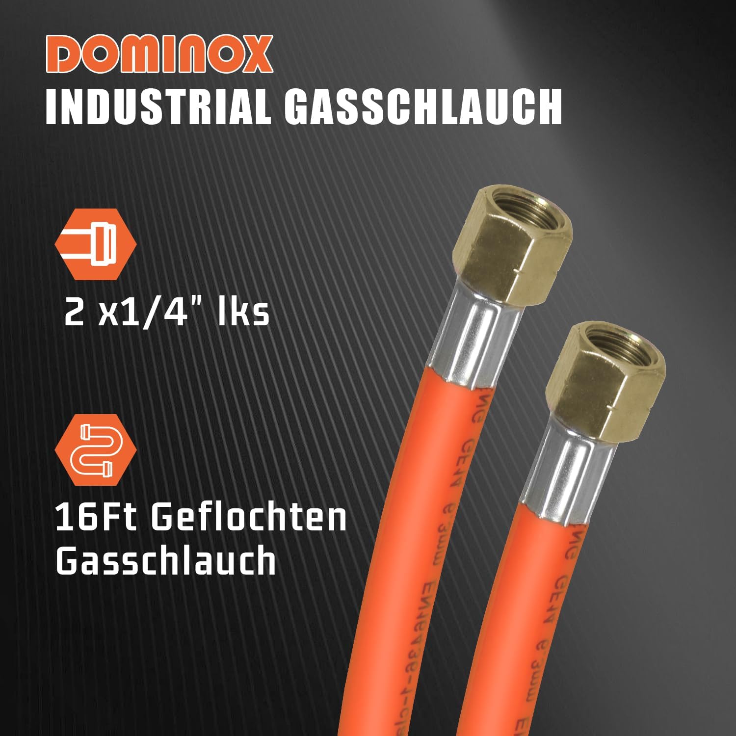 Thumbnail 4 de DOMINOX Industrial Gasschlauch 5 m (G1/4) mit Schelle – Propan/Butan, 2×1/4