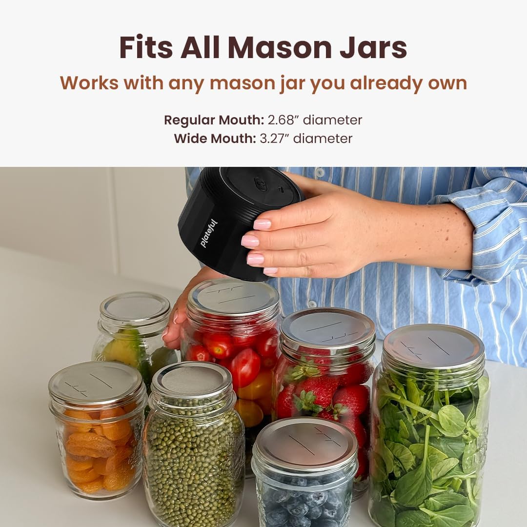 Detalle de Plateful Electric Mason Jar Vacuum Sealer Kit for Wide & Regular Mouth Jars