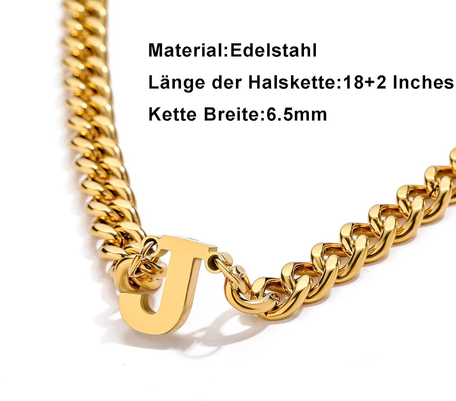 Thumbnail 2 de Esmoly Kette Herren – Cuban Chain Edelstahl 6,5 mm mit individuellem Buchstabenanhänger, 18"+2" verstellbar, Gold/Silber/Schwarz