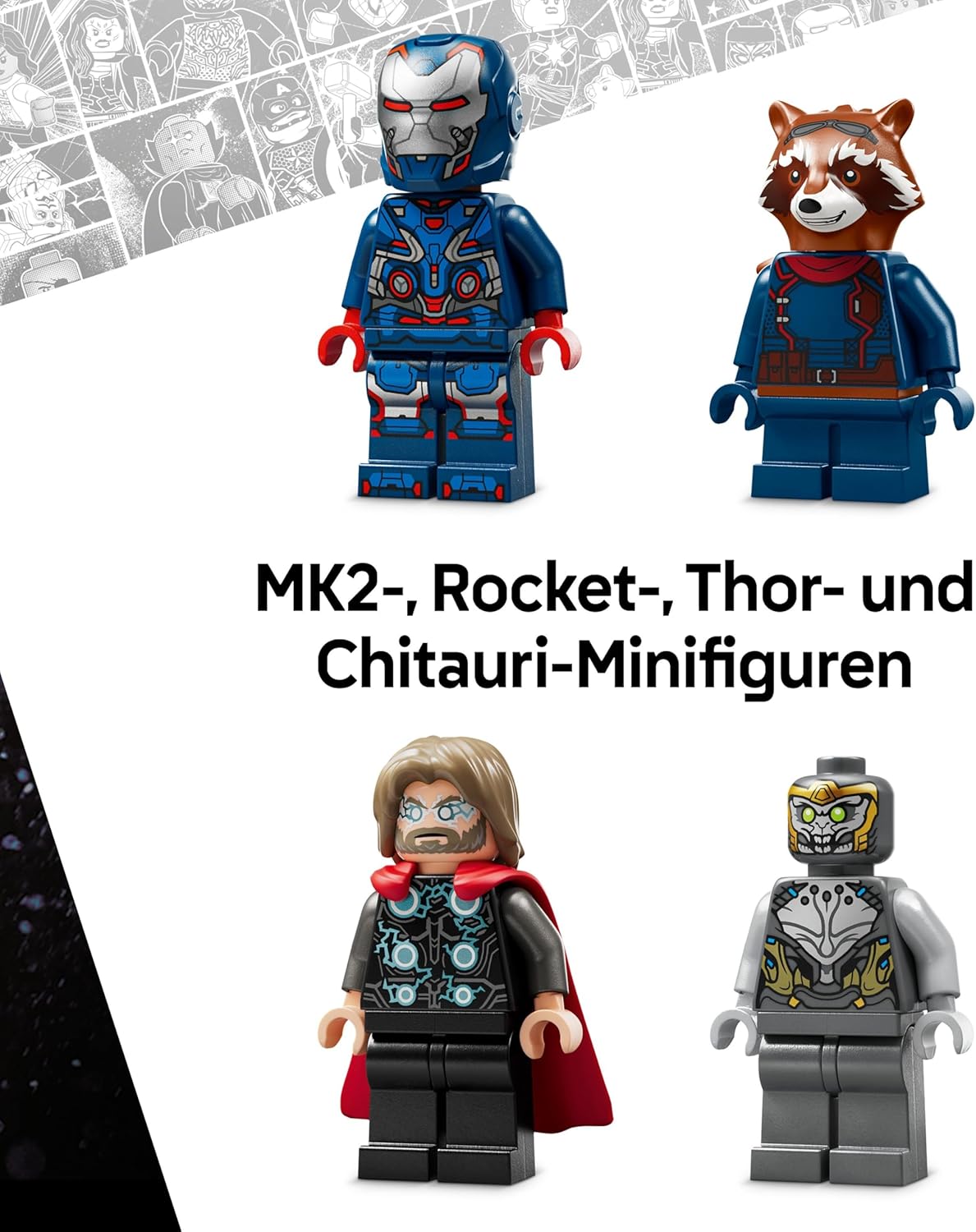 Detalle de LEGO Marvel Avengers: Endgame Thor vs. Chitauri Bauset – 7 Minifiguren, Iron Patriot Mech, ab 8 Jahren (76322)