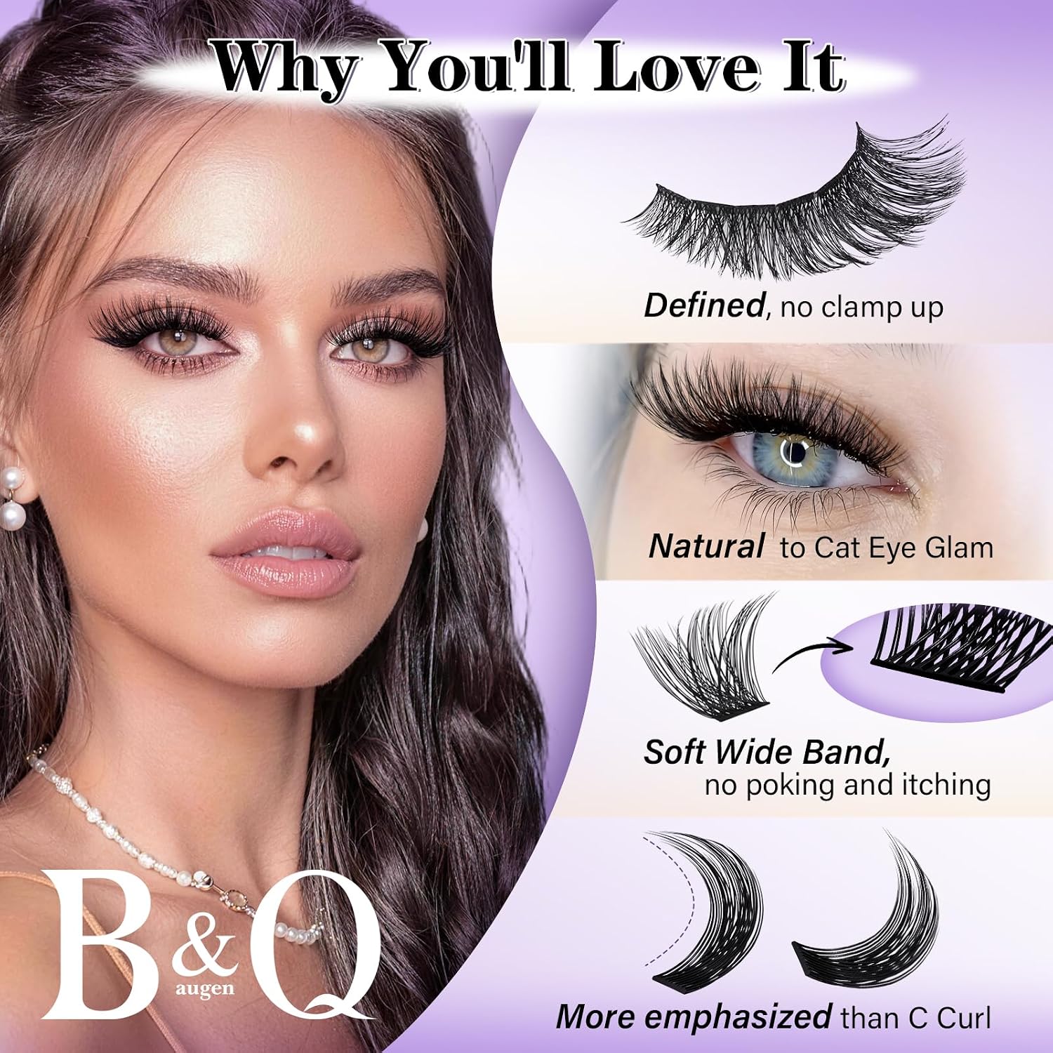 Detalle de B&Q Volume Lash Clusters Wispy B02 (72PCS) D Curl Lash Cluster Extensions with Soft Band