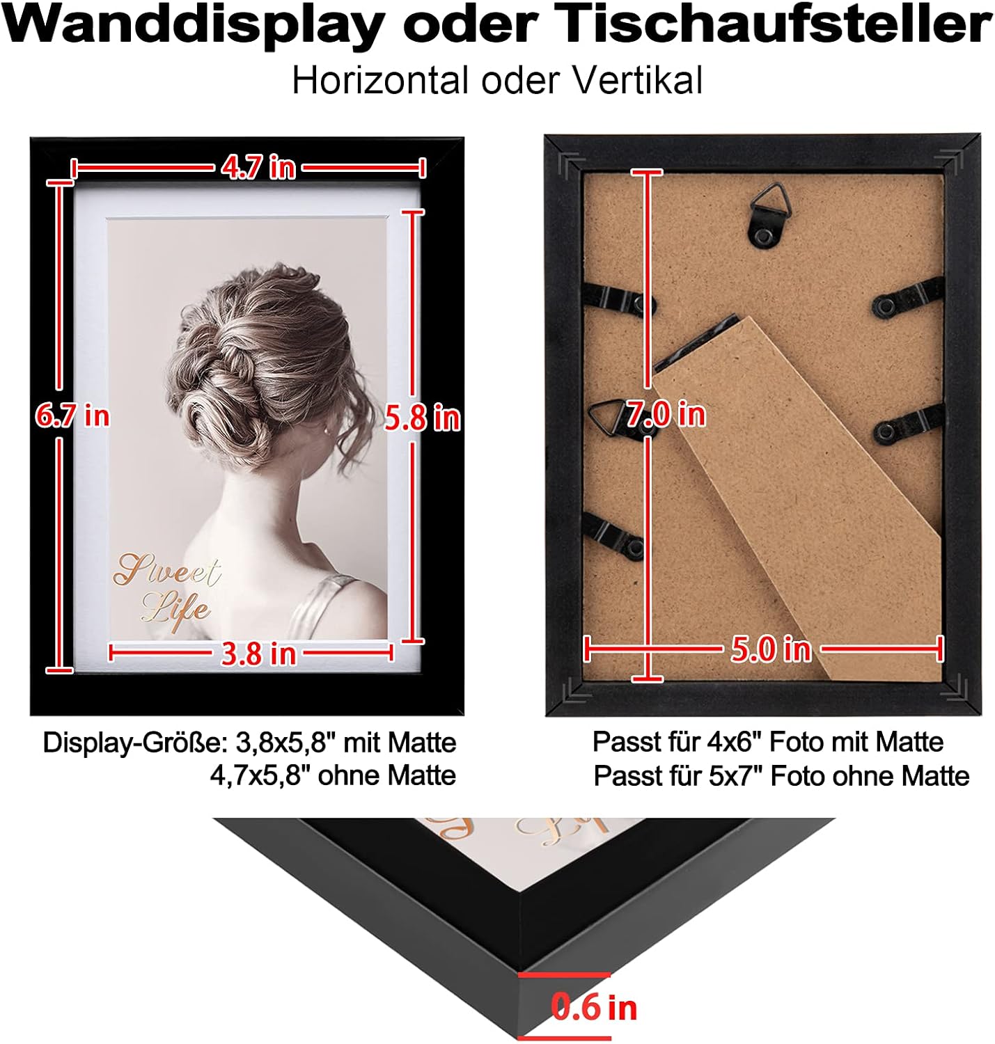 Thumbnail 3 de Egofine Bilderrahmen 13x18 cm mit Acrylglas, Holzrahmen für 10x15 cm Foto und 13x18 cm Poster (4er-Set, schwarz)