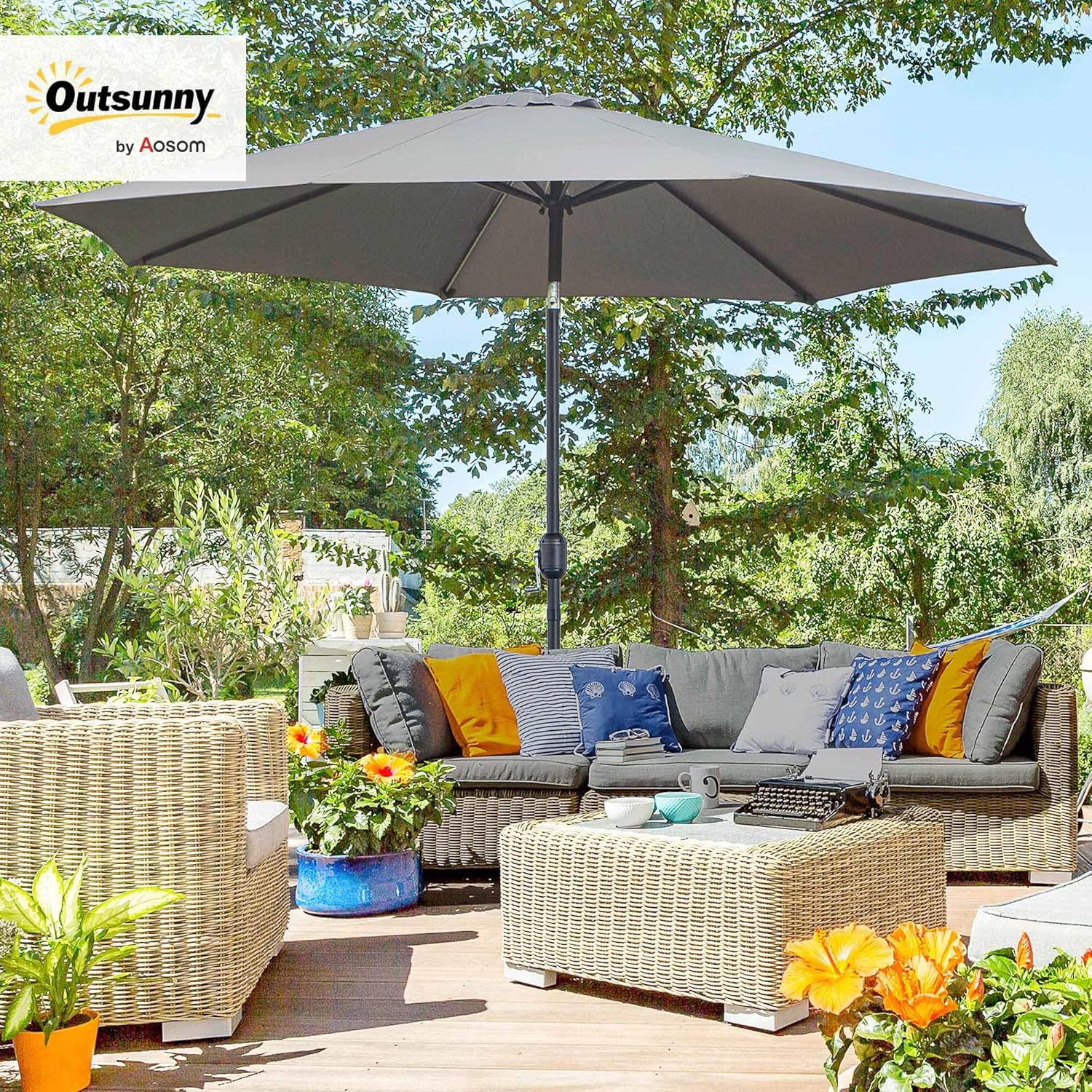 Thumbnail 1 de Outsunny Sombrilla de Jardín Ø295 cm manivela