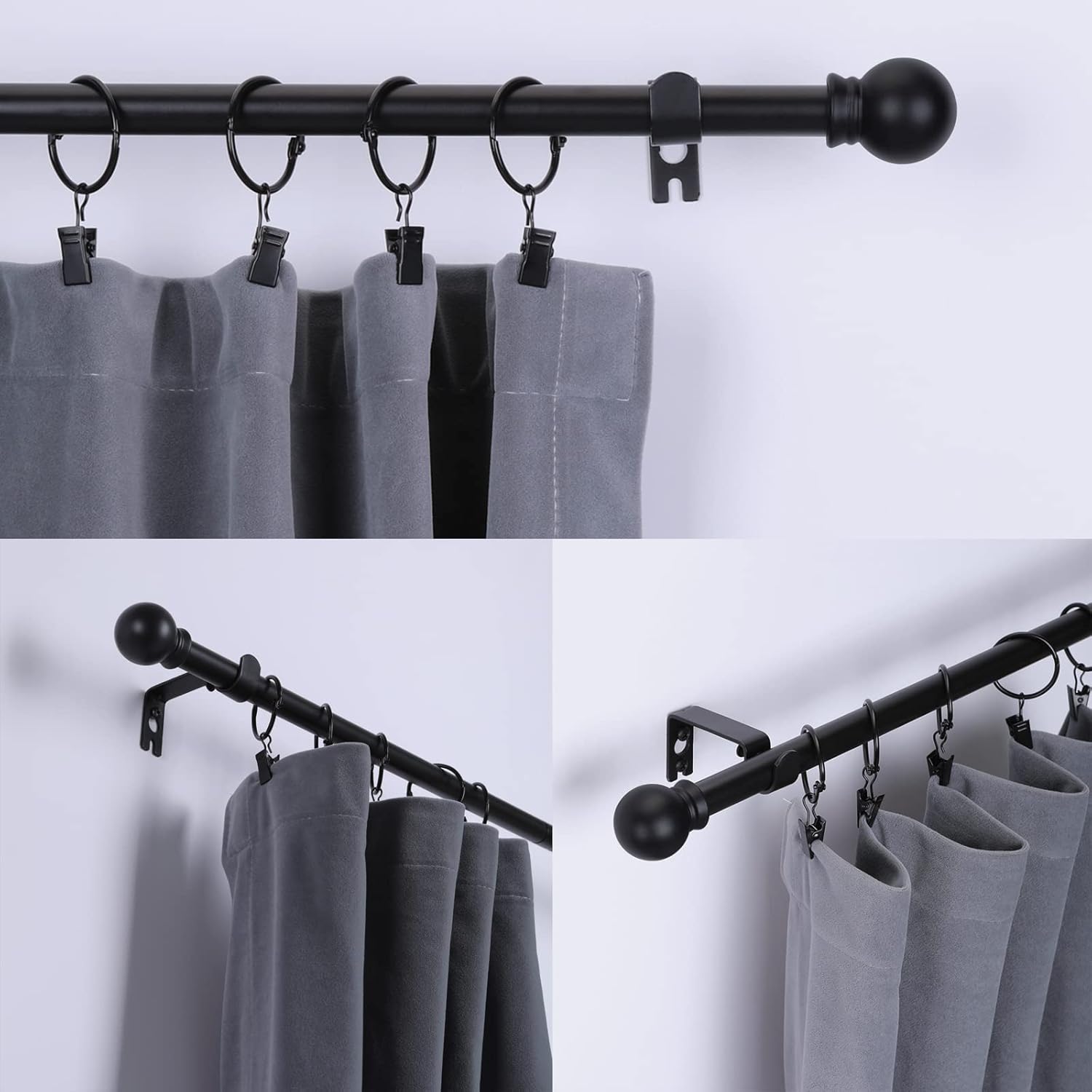 Thumbnail 1 de Thestoa Adjustable Curtain Rods (48 to 84-92 inch) in 5/8" Matte Black Stainless Steel