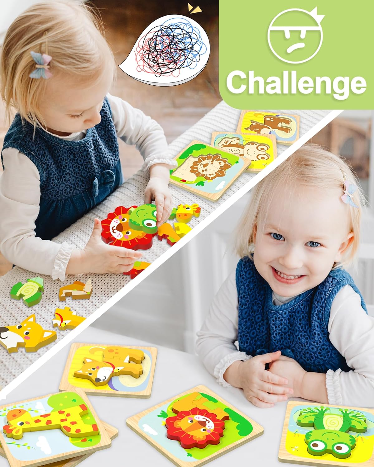 Detalle 2 de Benresive Wooden Toddler Puzzles 6pc 🧩