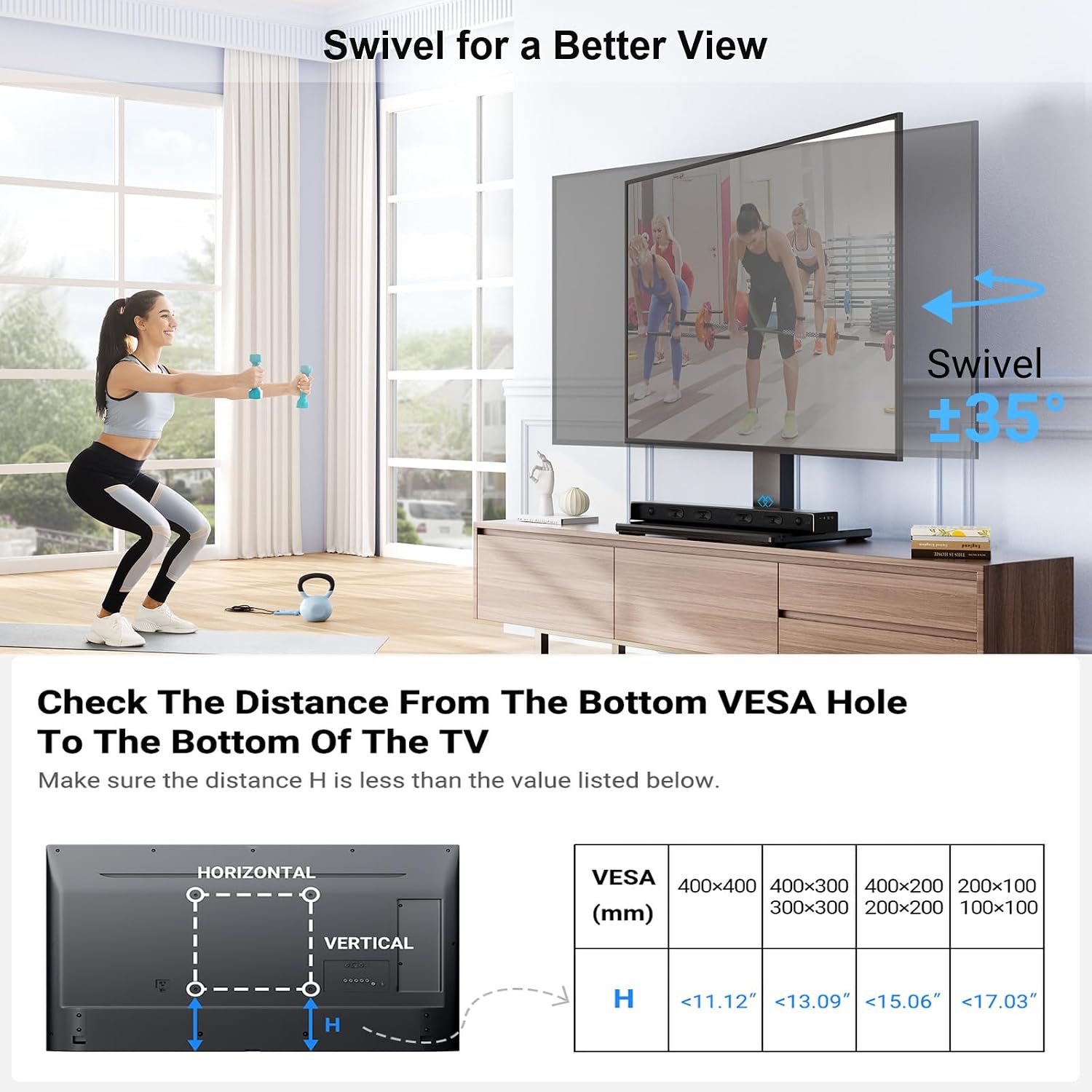 Thumbnail 2 de PERLESMITH PSTVS02-N1 Universal Swivel TV Stand for 32-75 inch TVs