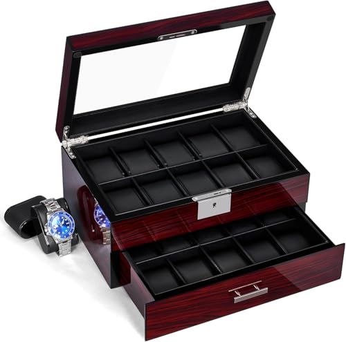 Thumbnail 8 de ANWBROAD 20 Compartimentos: Caja para Relojes con Cerradura, Tapa de Cristal y Dos Niveles (JWB002Y)
