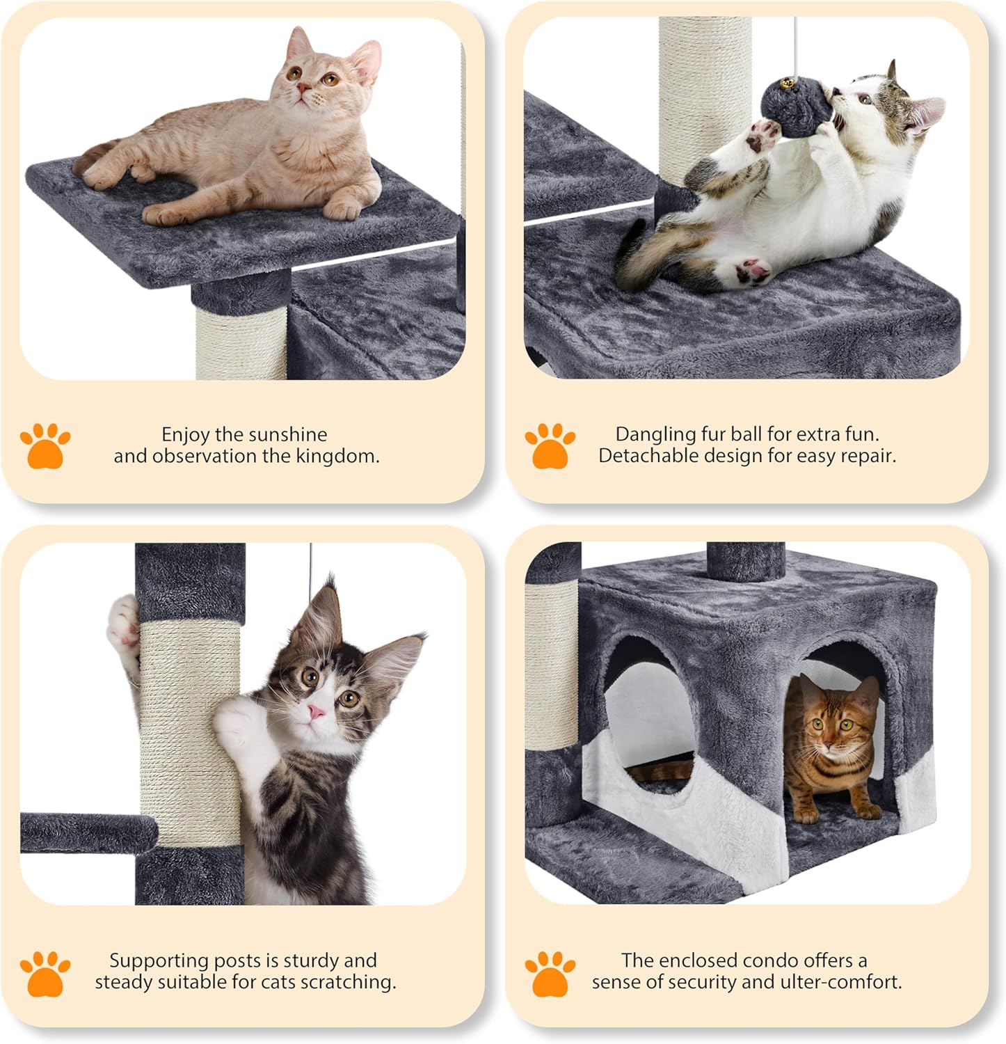 Thumbnail 4 de Yaheetech 69cm Cat Tree Tower with 2 Sisal Scratching Posts (Dark Grey/White) for indoor small cats