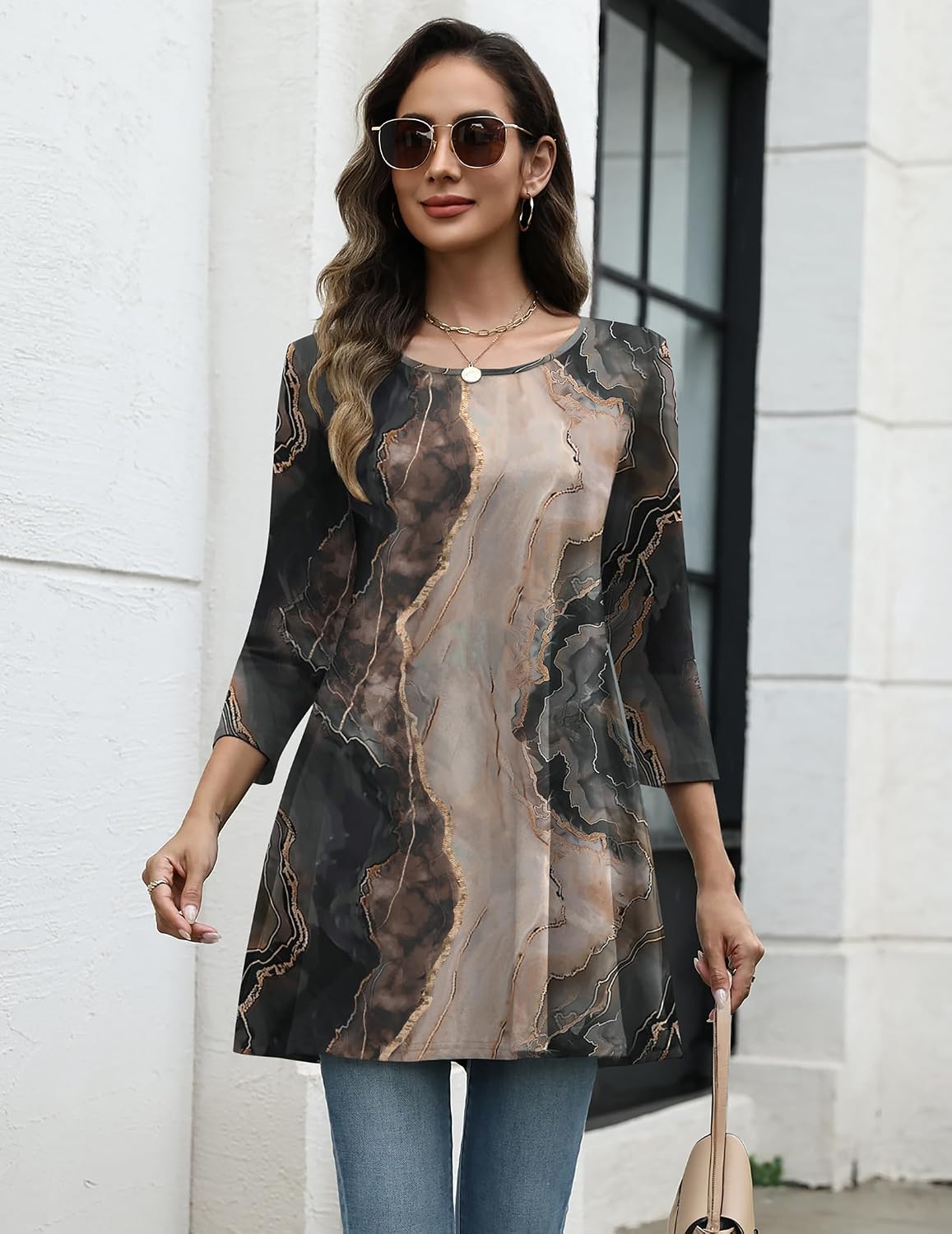 Detalle 1 de Zeagoo Women's 3/4-Sleeve Tunic Top, Flared Hem, 95% Polyester/5% Spandex