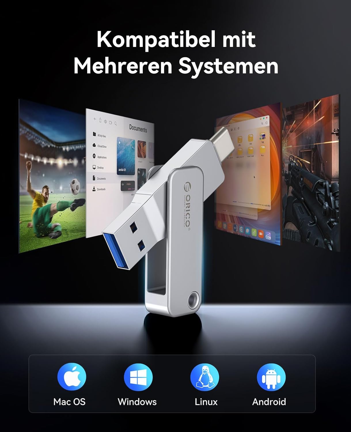 Thumbnail 4 de ORICO USB Stick 64GB USB 3.2 Gen 1 Dual USB‑A & USB‑C – kompaktes, solides Allround‑Laufwerk (EB05)