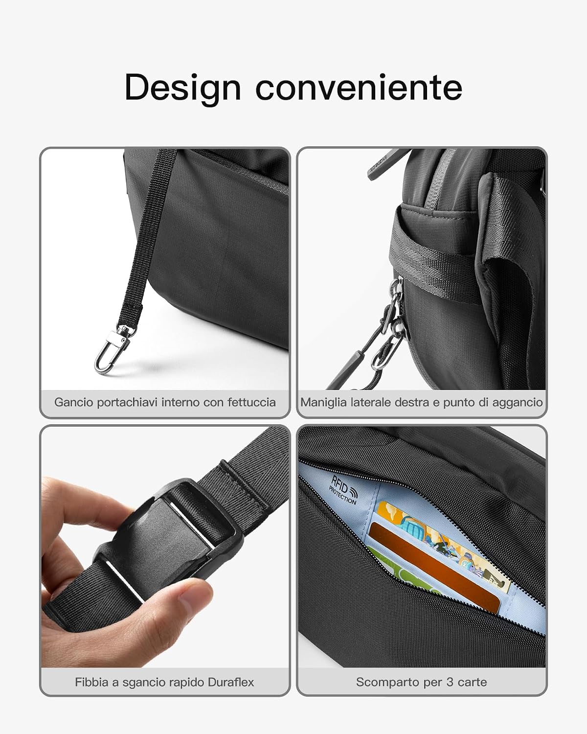 Thumbnail 4 de Inateck Sling Bag X-Pro: borsa a spalla espandibile e multifunzionale con tasca RFID