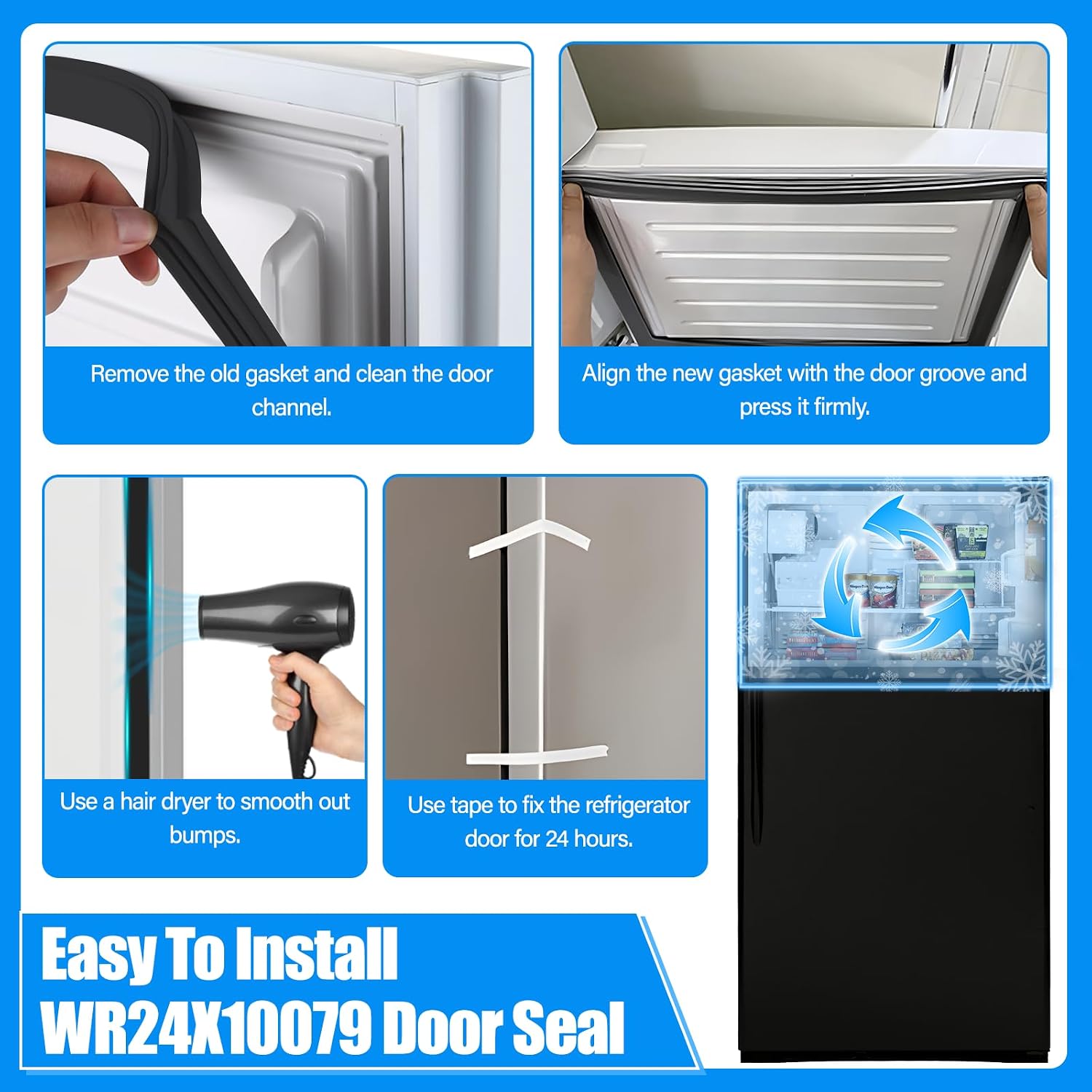 Thumbnail 6 de WR24X10079 Freezer Door Gasket for Compatible GE Refrigerators, Black PVC