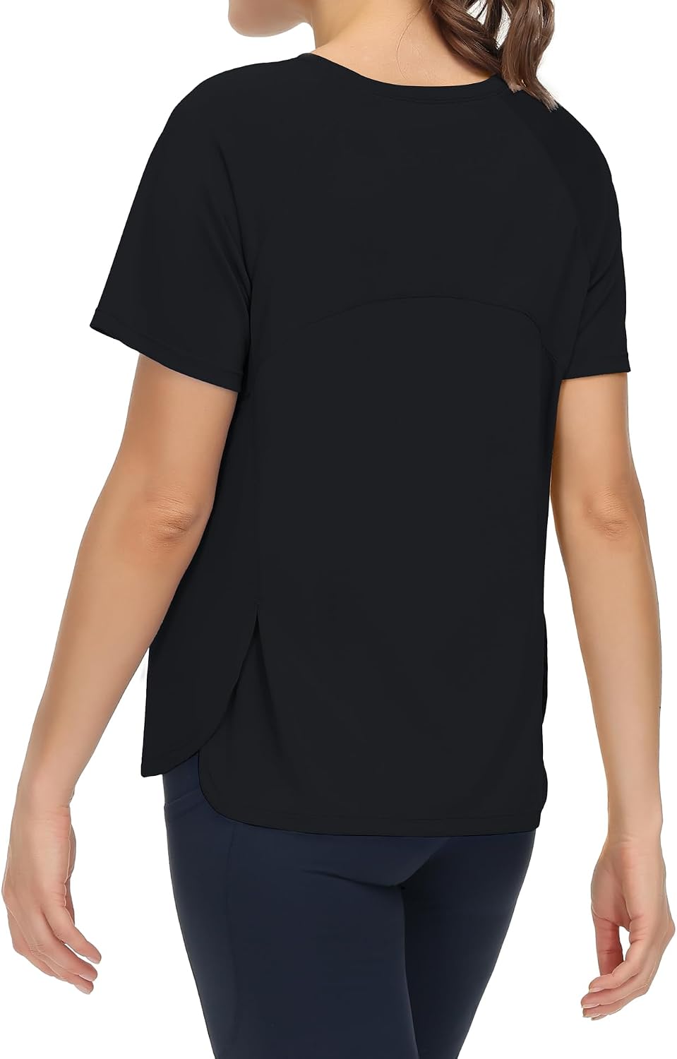 Detalle de THE GYM PEOPLE t-shirt workout da donna con manica corta traspirante e spacchi laterali