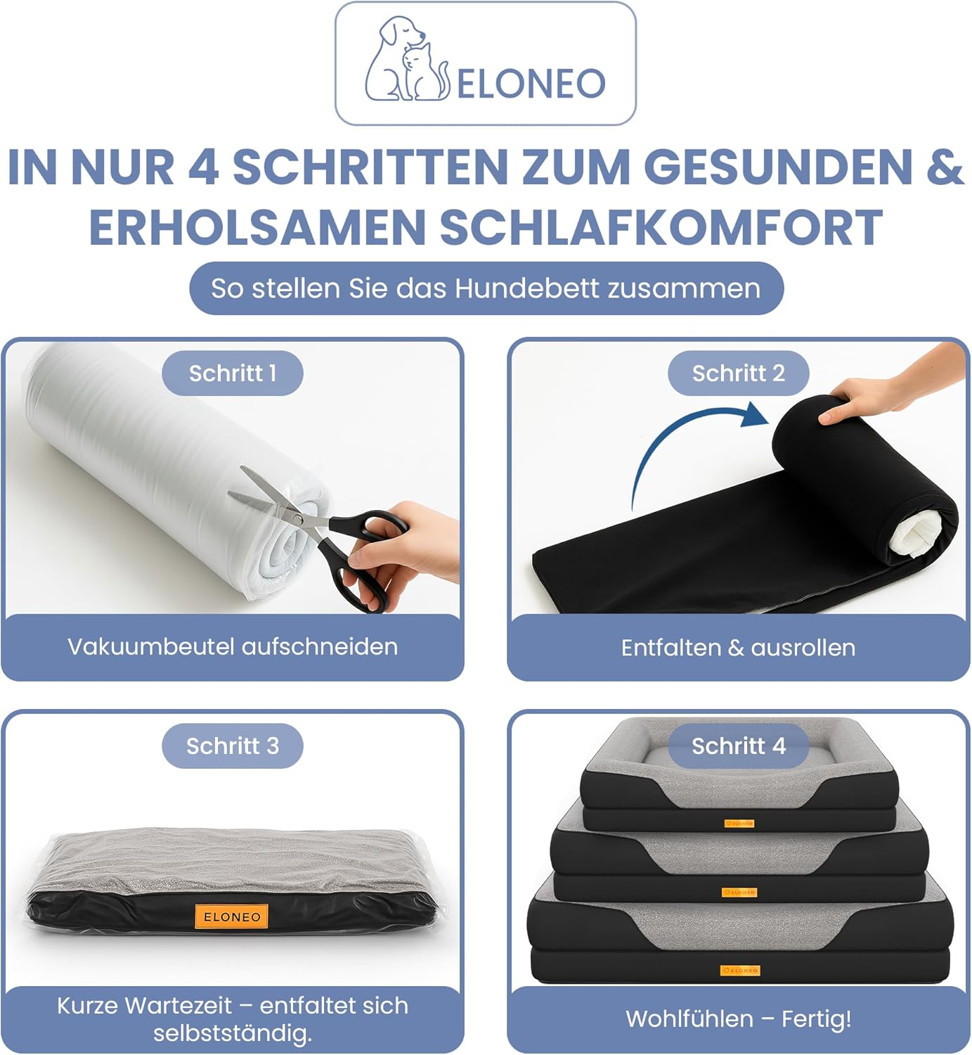 Thumbnail 6 de ELONEO orthopädisches Hundebett klein 76x51x17 cm – Memory Foam, wasserdicht, waschbar, schwarz