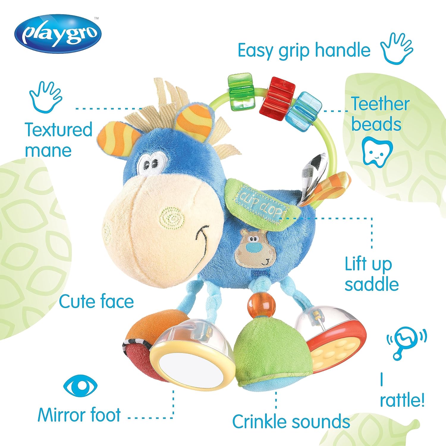 Thumbnail 1 de Playgro 101145 Plüschrassel Pferd – Lernspielzeug ab 3 Monaten (Blau/Bunt)