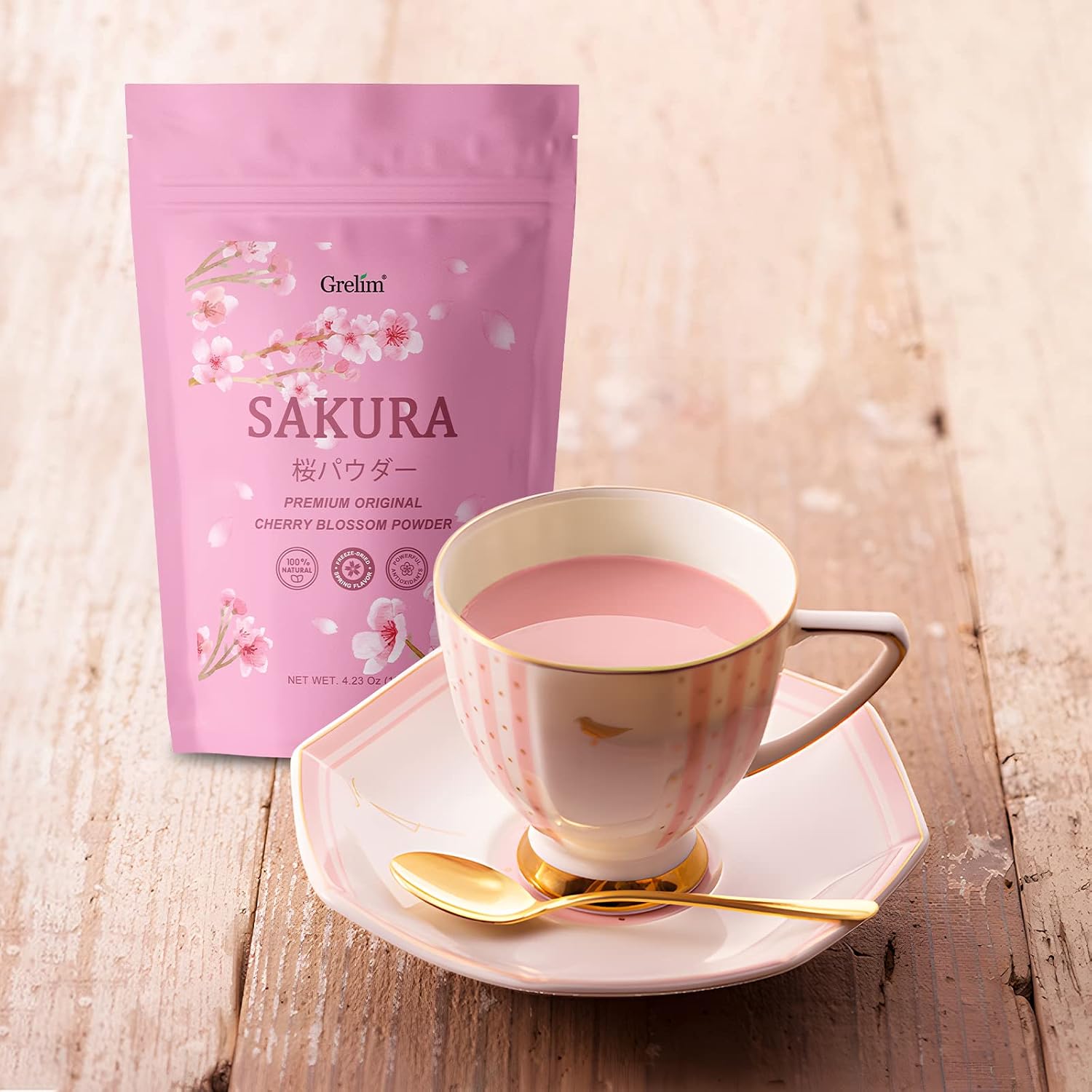 Detalle 2 de GRELIM Sakura Powder, 100% Freeze-Dried Cherry Blossom for Drinks and Baking