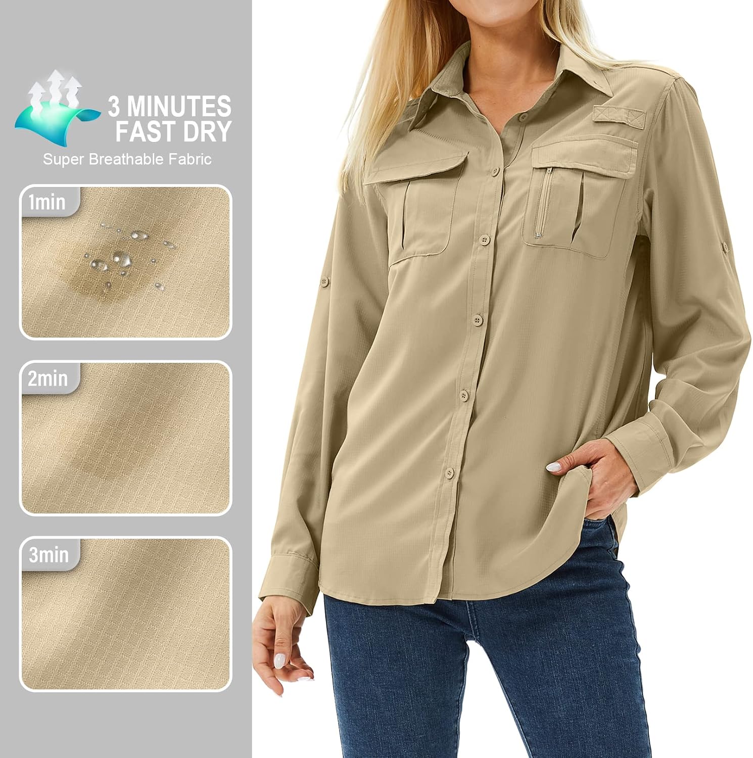 Thumbnail 5 de yeyity Hemdbluse Damen – UPF 50 Langarmshirt für Outdoor, schnell trocknend und atmungsaktiv