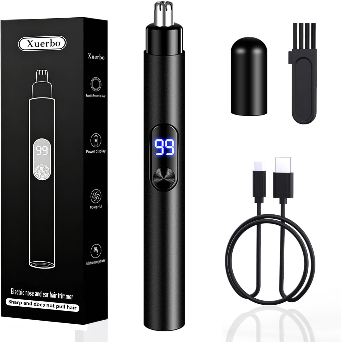 Detalle de Rechargeable Nose Hair Trimmer with LCD Display and 360° Rotating Blades