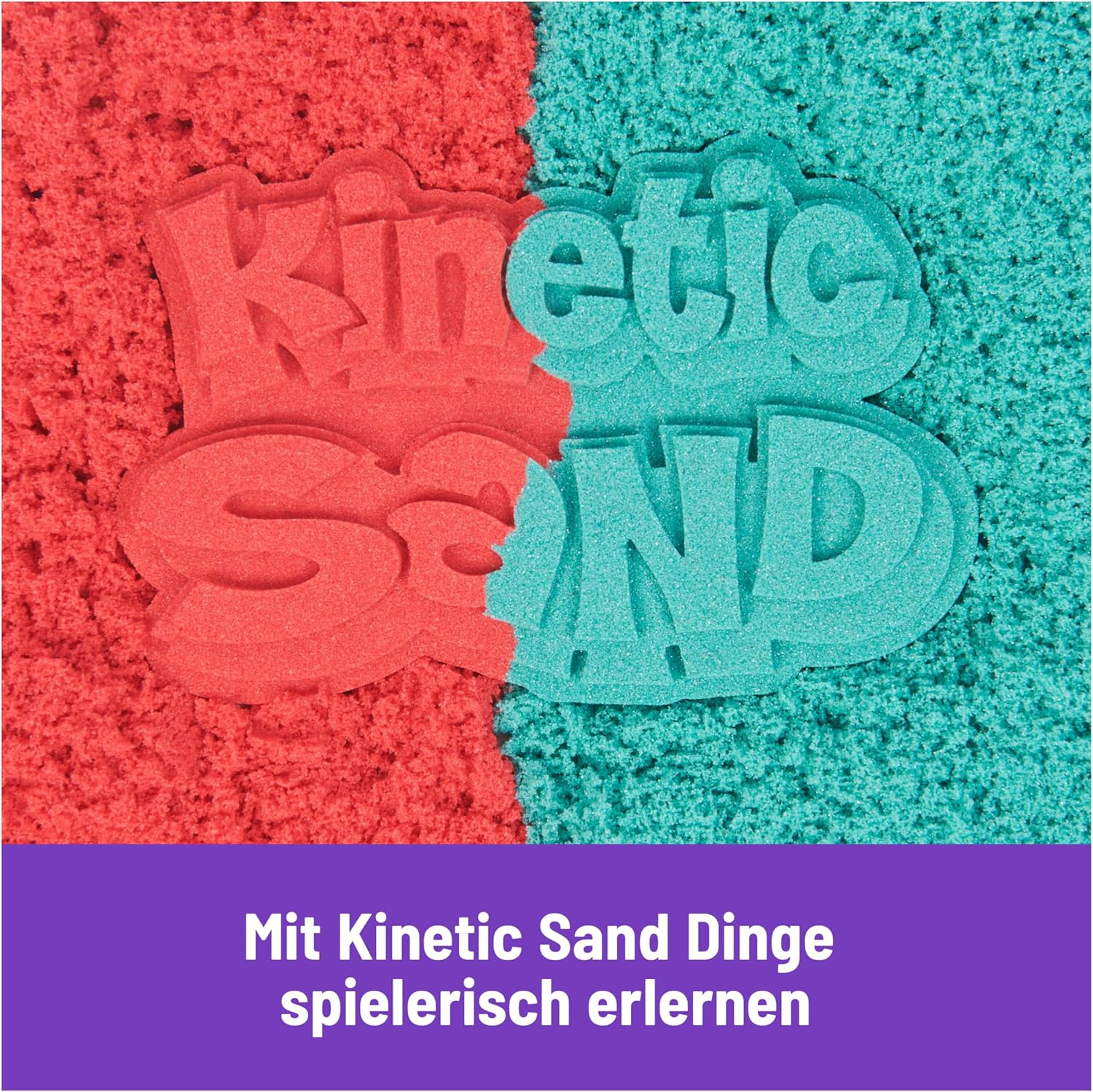 Detalle de Kinetic Sand Mold n' Flow Set (680 g) – Magischer Indoor-Sand in Rot & Türkis mit 3 Werkzeugen für Kinder ab 3 Jahren