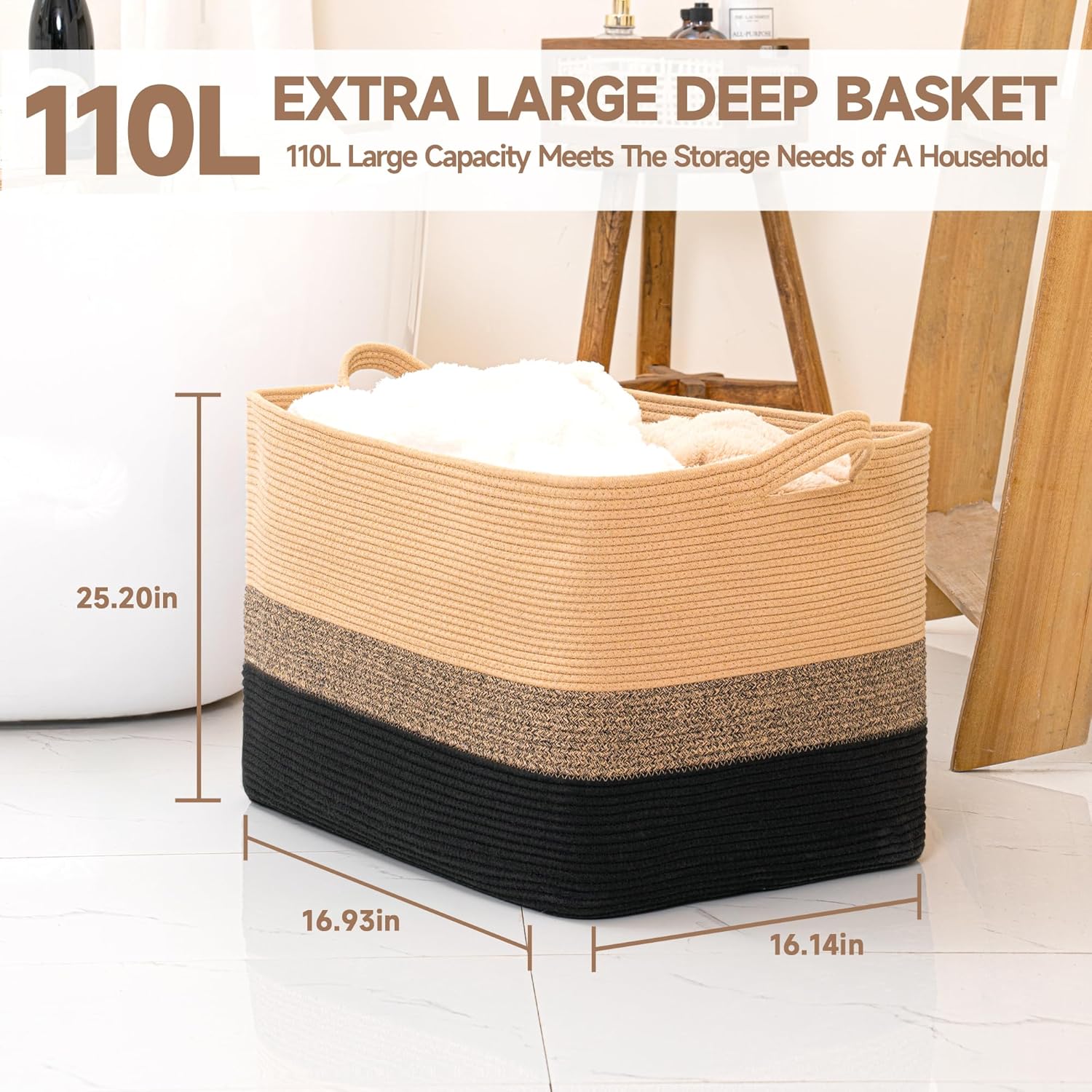 Thumbnail 4 de CLHMILY&Z Square Cotton Rope Storage Basket 110L