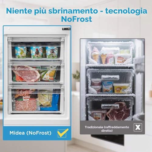 Detalle de Midea MERB276FGE02A 270L: Frigorifero Combinato Total No Frost con All-Around Cooling, Inox