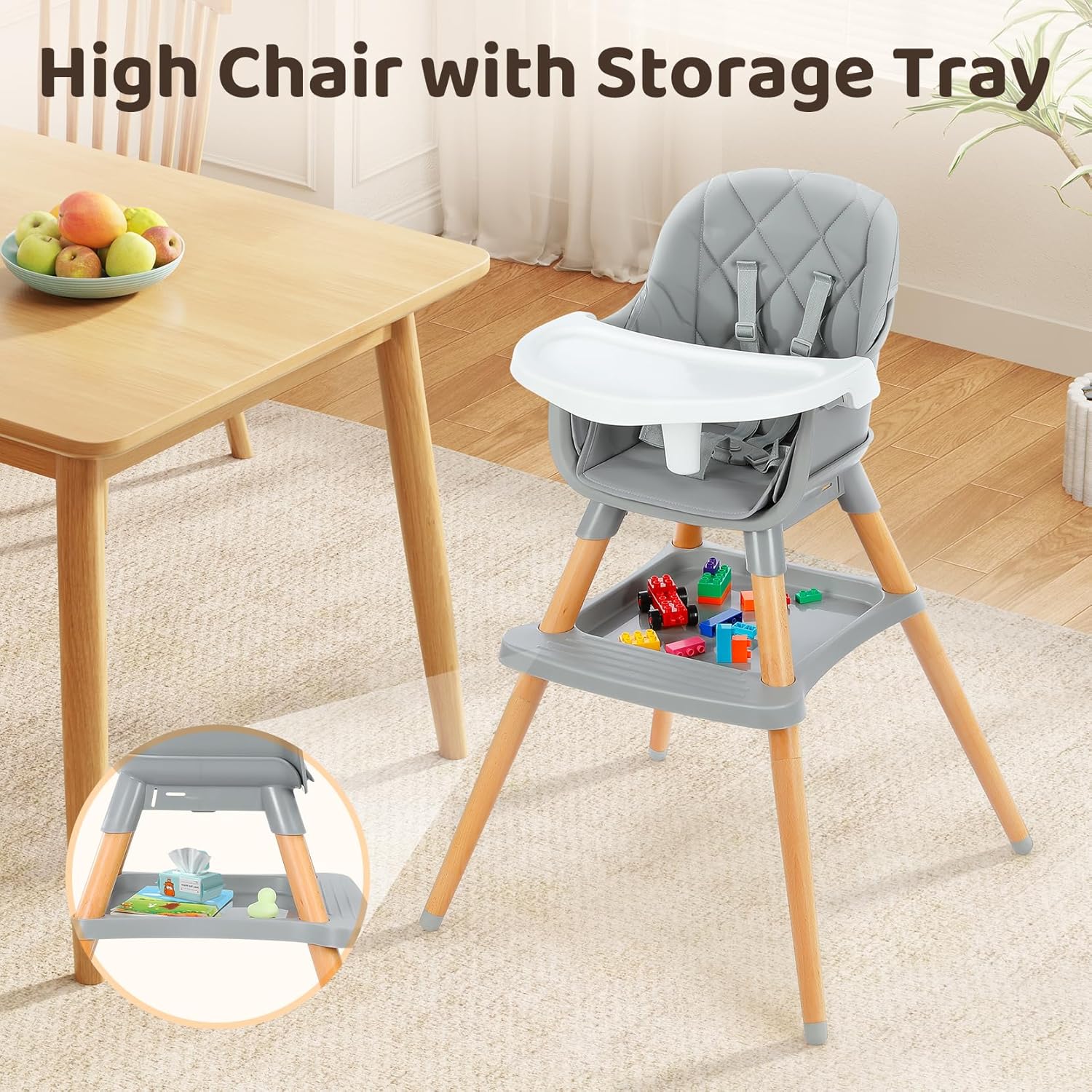 Thumbnail 3 de Ezebaby Seggiolone Pappa 6 in 1 con rialzo, sgabello e tavolino (grigio con ripiano)