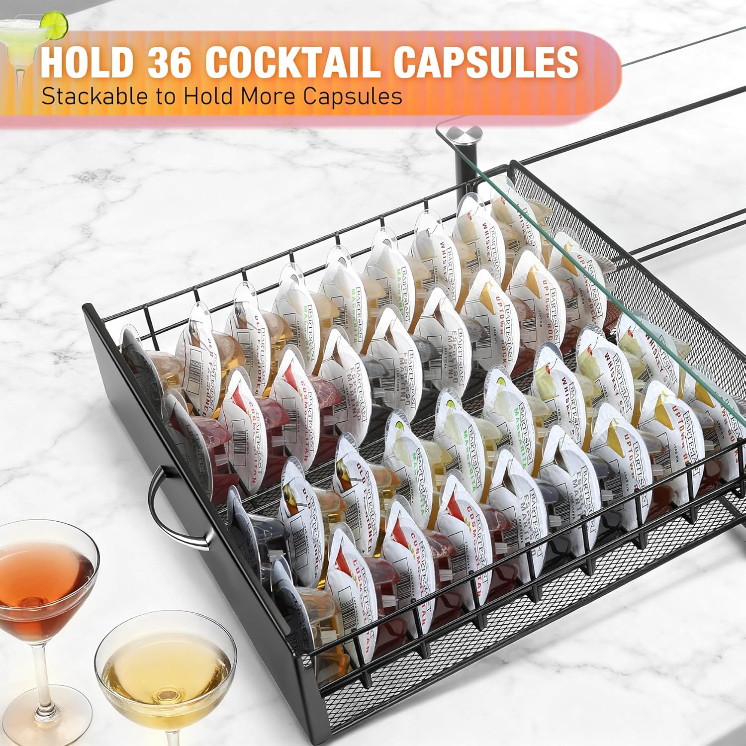Detalle de Cocktail Beverage Storage Drawer for Bartesian Capsules and BEV by Black+Decker – 36-Capsule Organizer