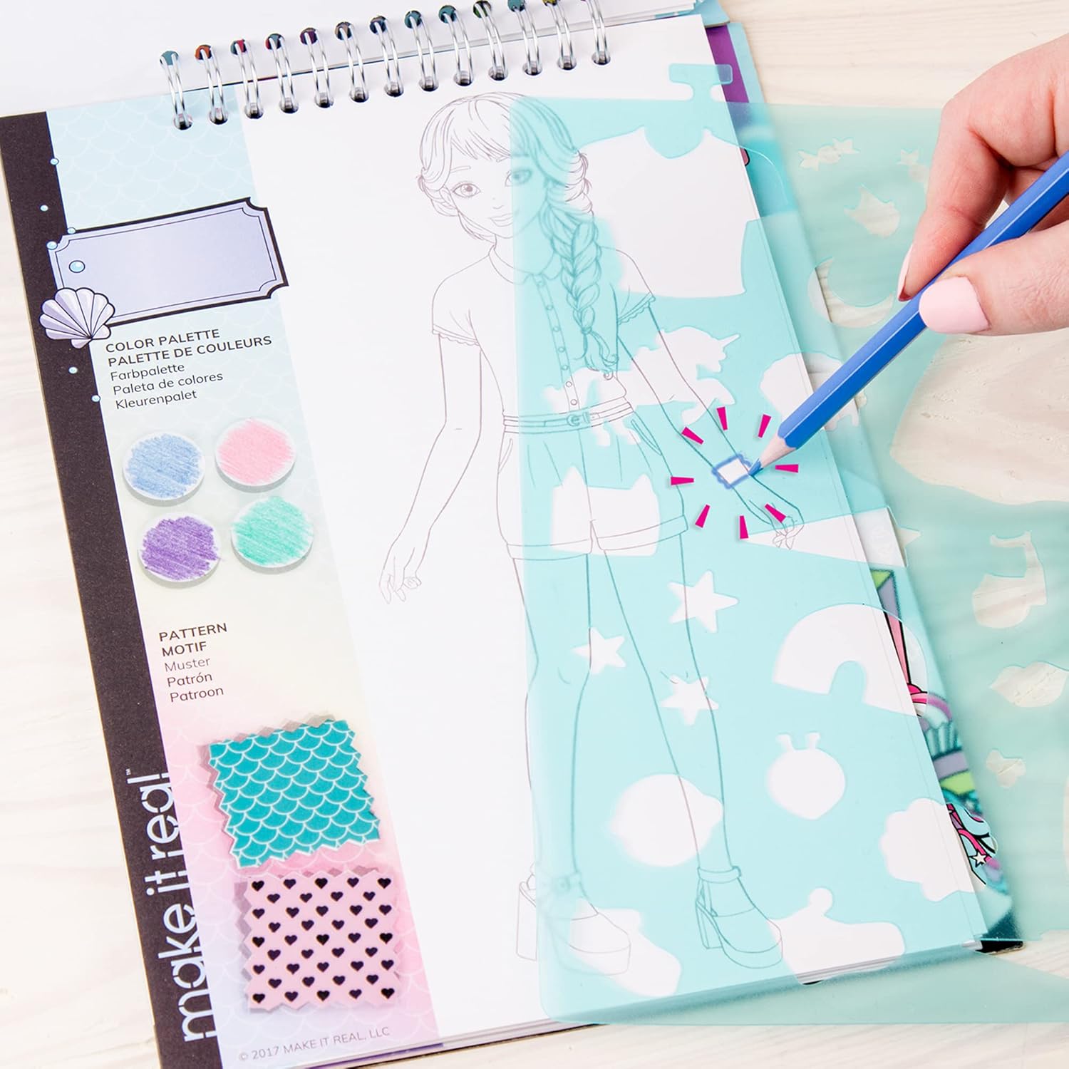 Thumbnail 2 de Make It Real Fashion Design Sketchbook Pastel Pop: quaderno da disegno con stencil e adesivi