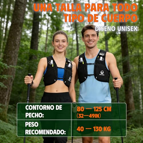 Detalle de ONETOALL Chaleco Running con Luz LED y 2 Botellas 500 ml – Hidratación y seguridad para trail