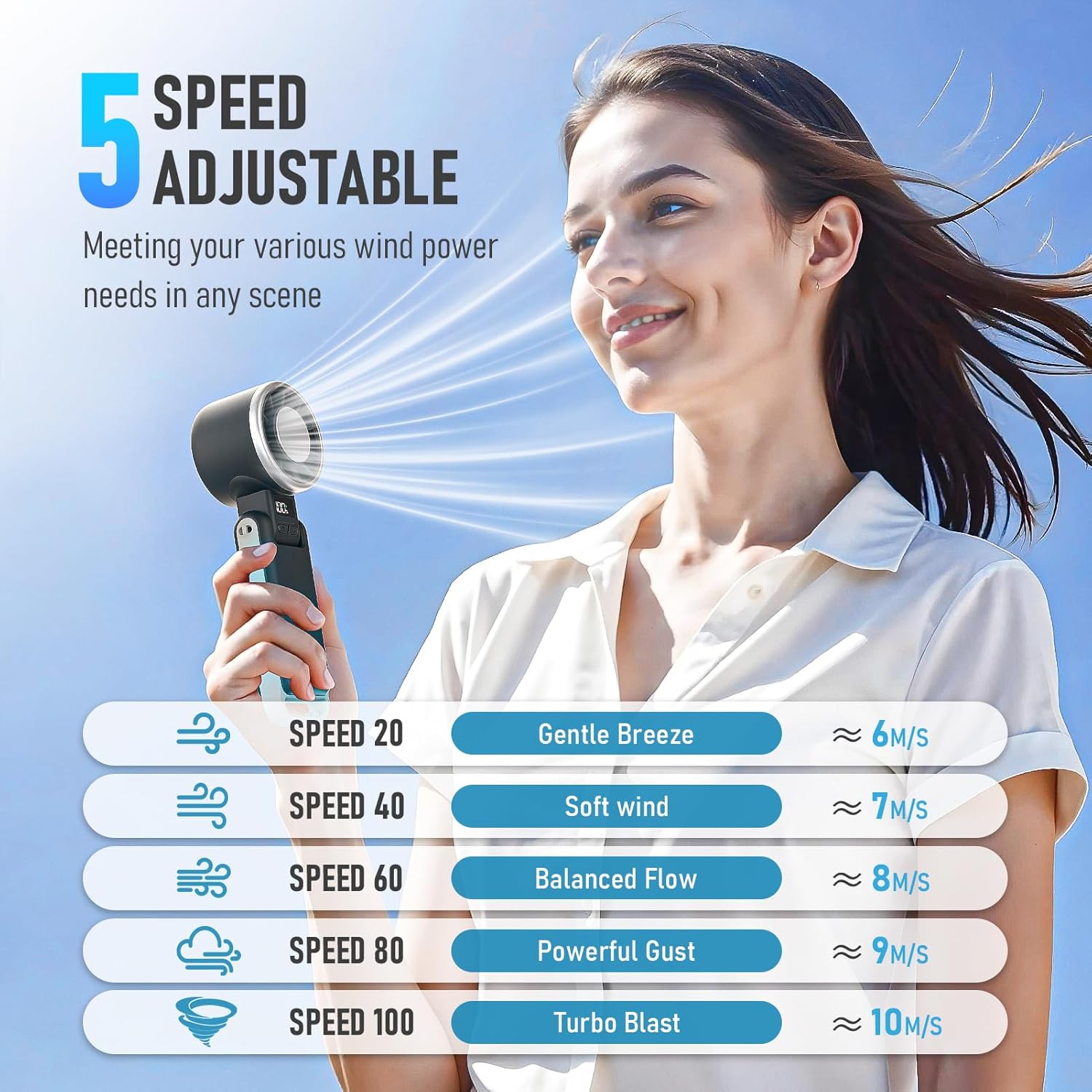 Thumbnail 2 de PlayHot Portable Handheld Turbo Fan with Ice Cooling (Rechargeable, Black) — Up to 12H Cooling, 5 Speeds