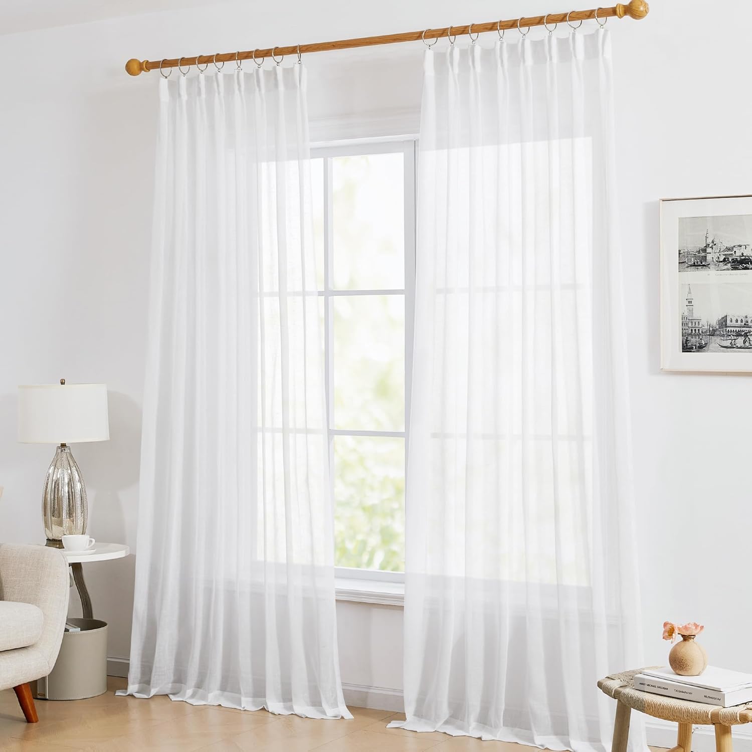 Thumbnail 6 de Deconovo Cortinas de Gasa con Volantes, Semitransparentes, Blanco 🪟