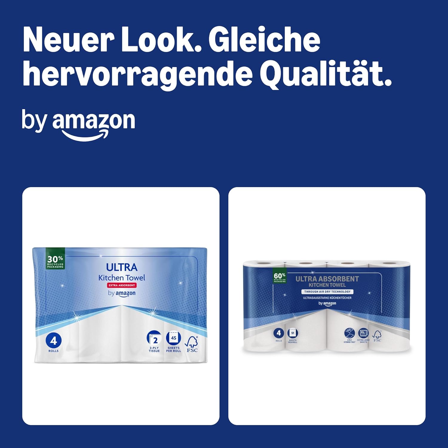 Detalle 2 de by Amazon Ultrasaugfähige TAD Küchenrolle, 4 Rollen – FSC-zertifiziert, 2‑lagig, 51 Blätter pro Rolle