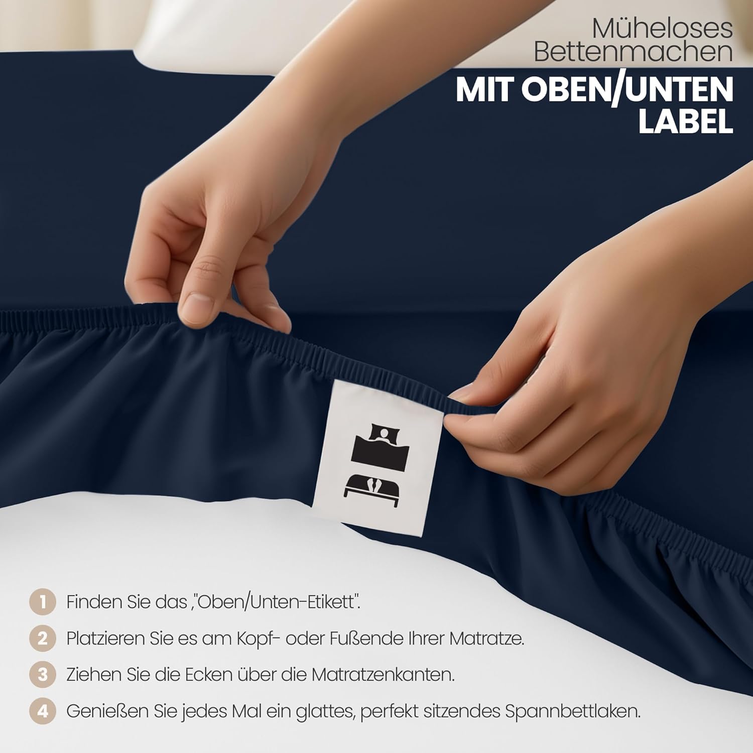 Thumbnail 6 de Utopia Bedding 2er-Set Spannbettlaken 180x200 cm in Marineblau – 35 cm Tiefe Tasche, gebürstete Mikrofaser (OEKO-TEX)