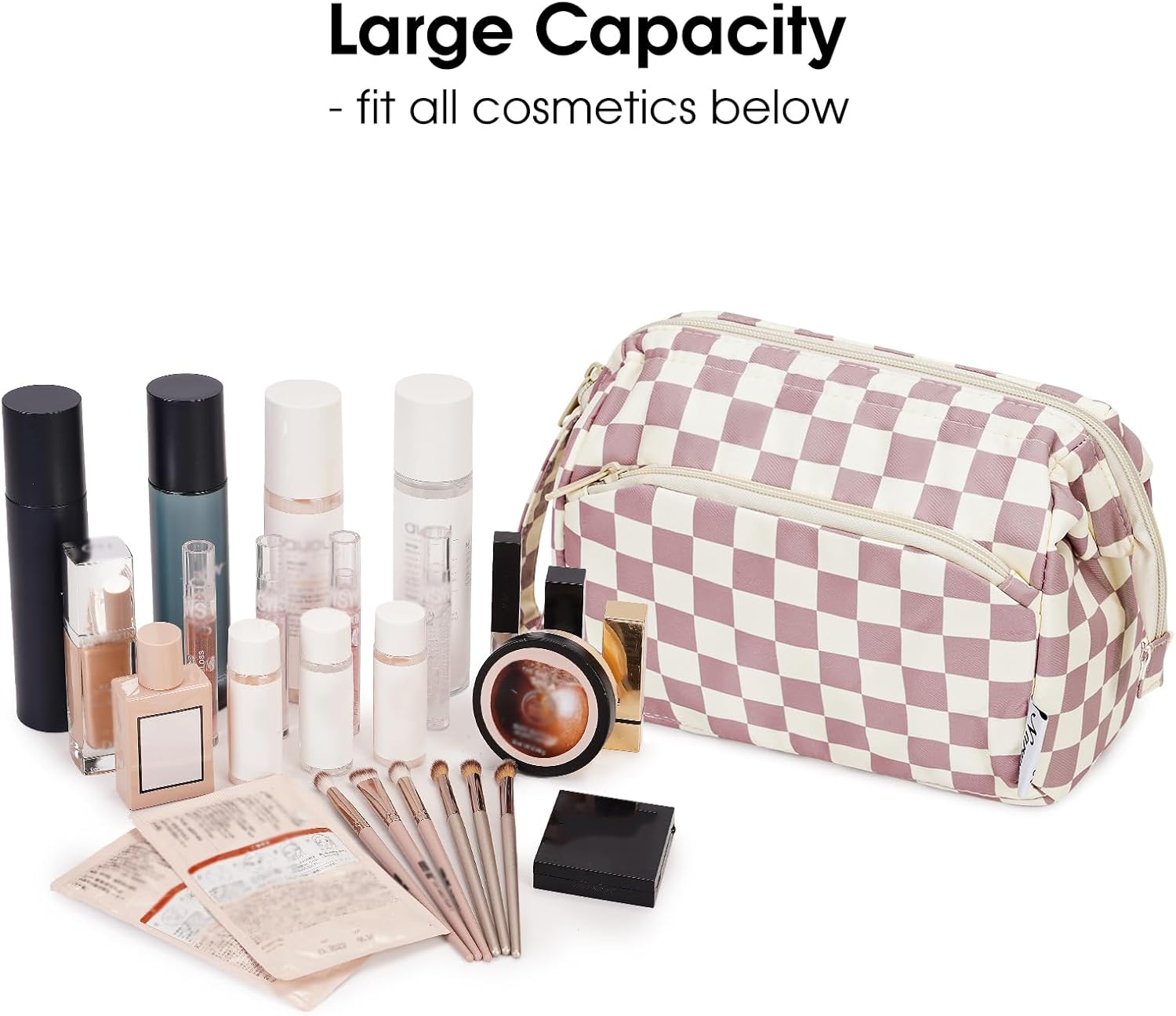 Thumbnail 2 de Narwey Large Makeup Bag – Wide-Open Zipper Pouch, Pink Checkerboard