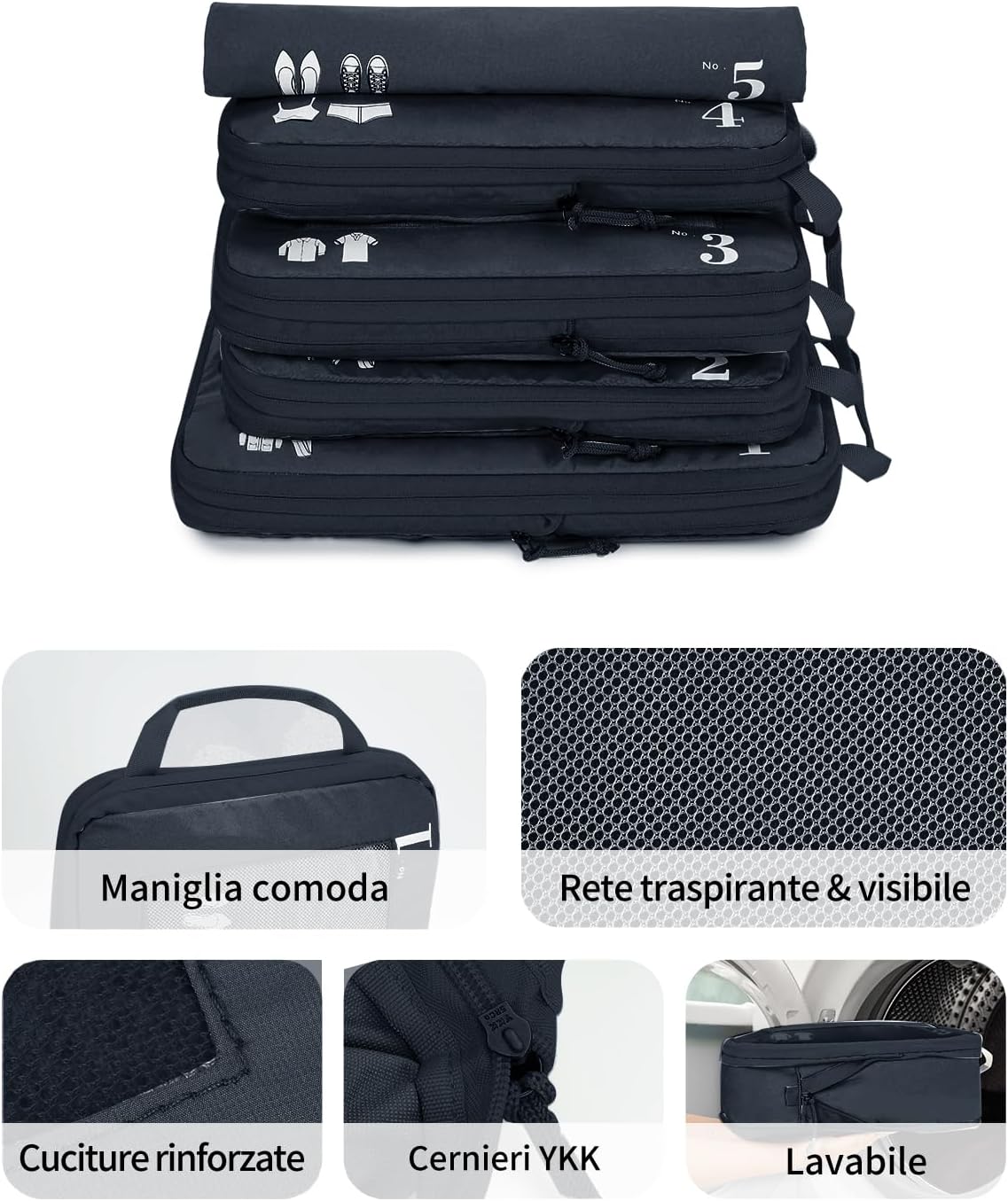Thumbnail 6 de Set ECOHUB 5 organizer da valigia con compressione e scomparti per il viaggio (blu scuro)