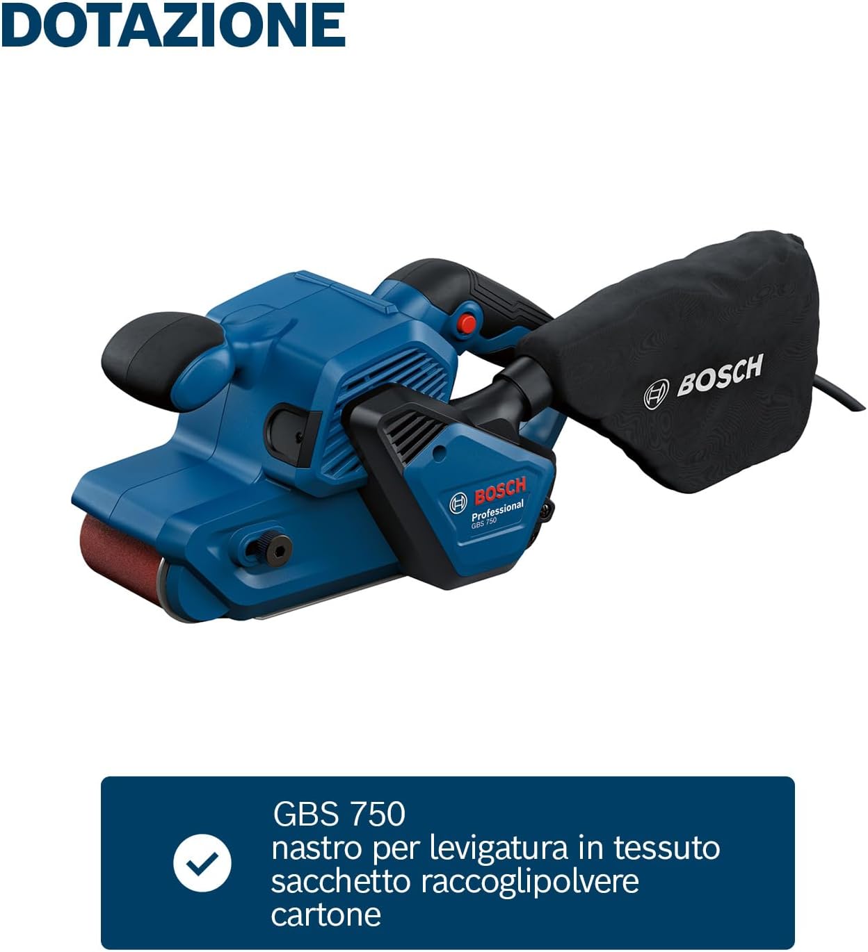 Thumbnail 5 de Bosch Professional levigatrice a nastro GBS 750 da 850 W (con nastro in tessuto e sacchetto raccoglipolvere)