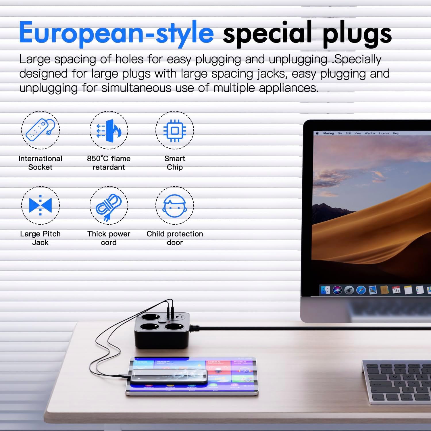 Thumbnail 6 de BOCHLION Steckdosenleiste mit 4 USB-Anschlüssen, Überspannungsschutz und 1,8 m Kabel