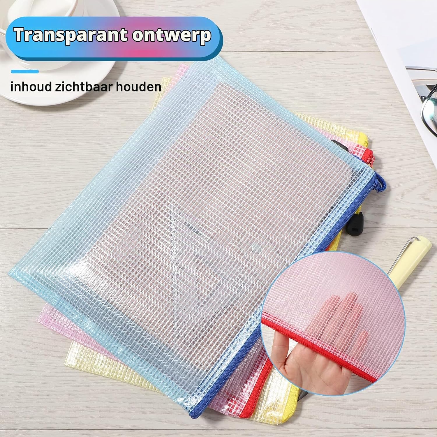 Detalle de Oderra Pochette plastique a5 A5-opbergtassen met rits, 15 stuks in 5 kleuren