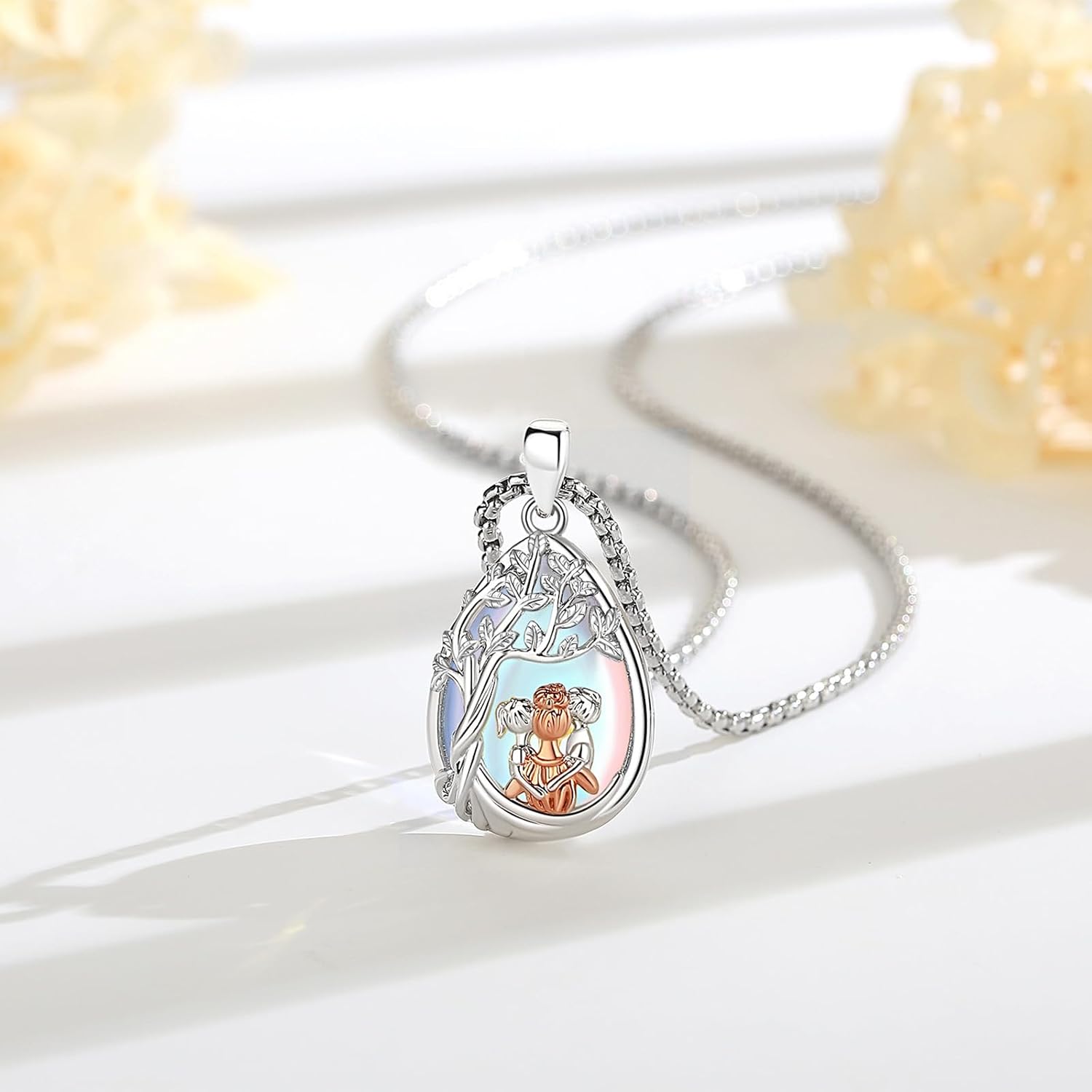 Detalle de INFUSEU Herzform Halskette mit Mutter- und Kind-Anhänger – hochwertiges Muttertagsgeschenk