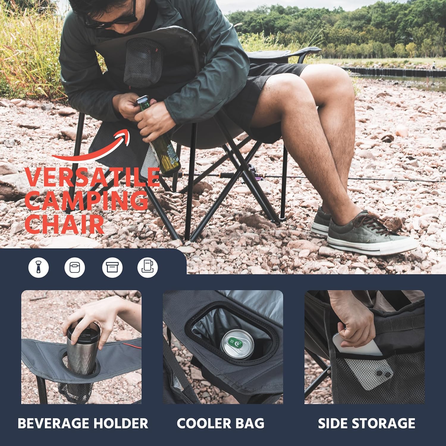 Thumbnail 2 de OUTSIDER Oversized Folding Camping Chair with Lumbar Support and Cooler Bag